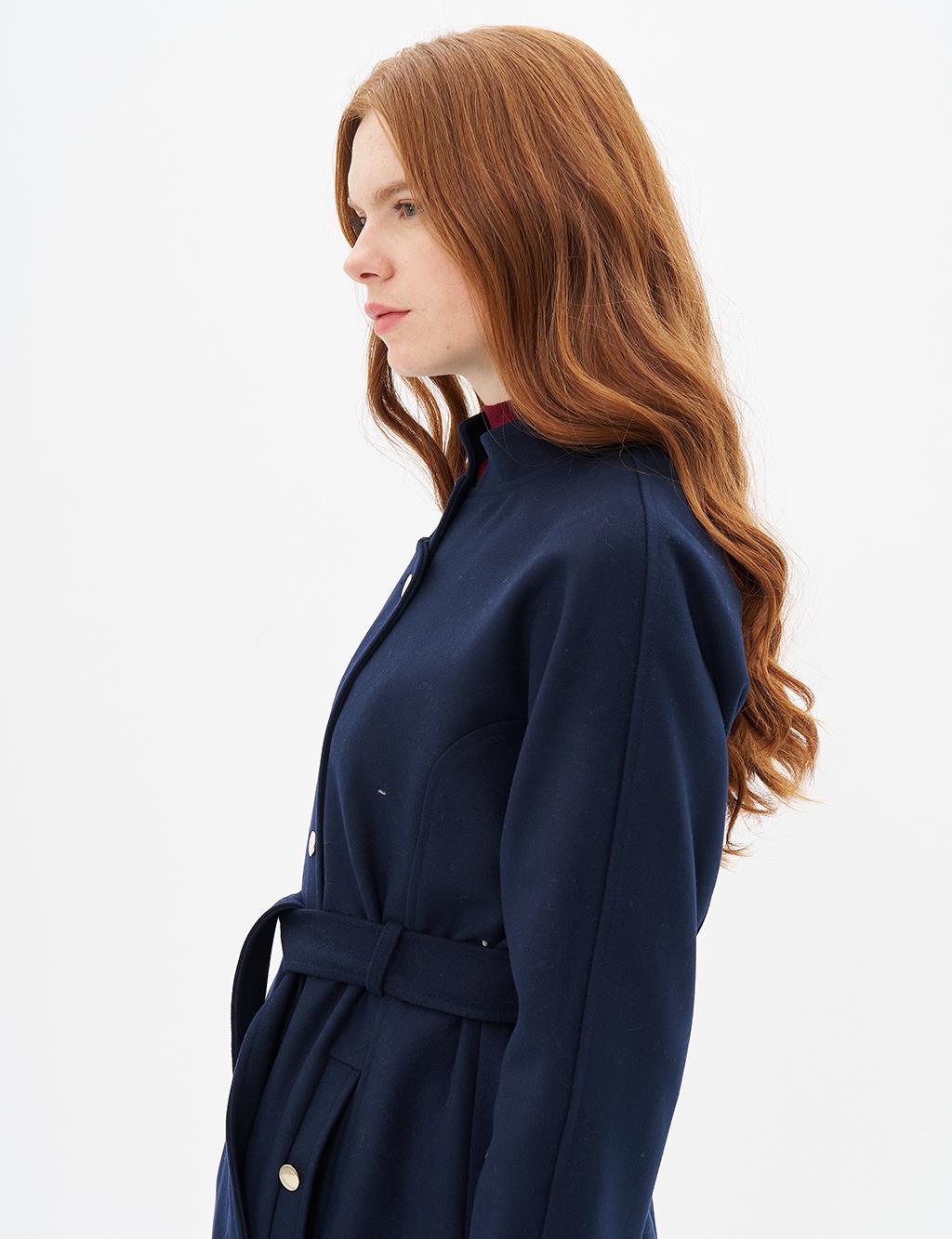 Jacket Belted Cashmere Coat Dark Navy Blue