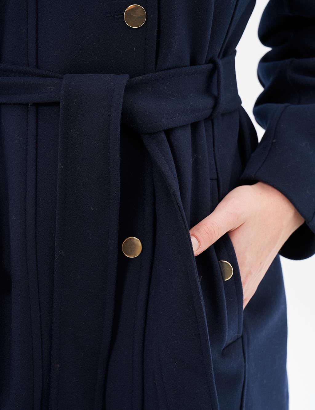 Jacket Belted Cashmere Coat Dark Navy Blue