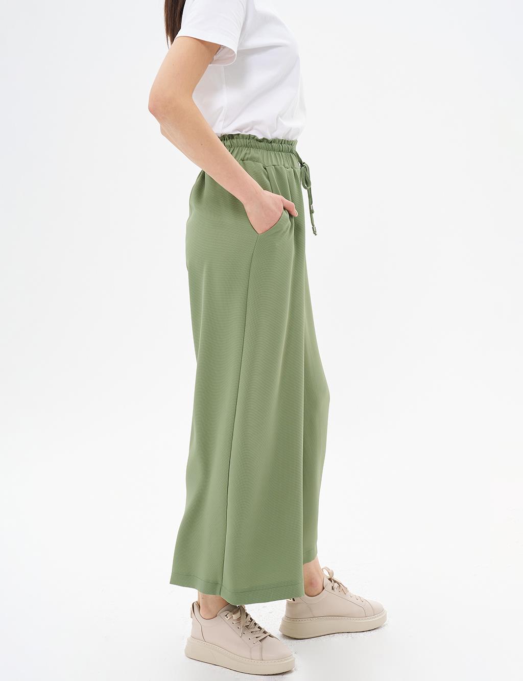 Wide-Leg Lace-Up Pants Green