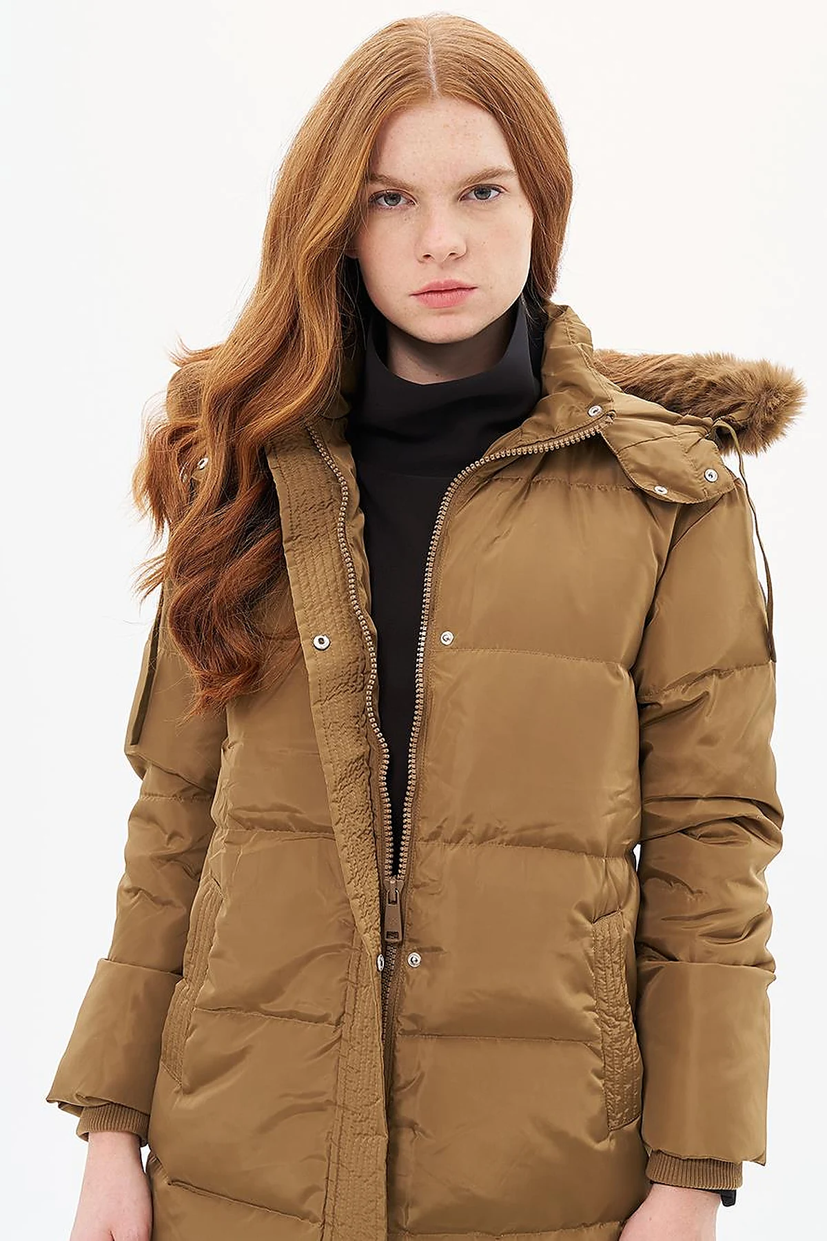 Down Feather Filled Hooded Coat Dark Olive