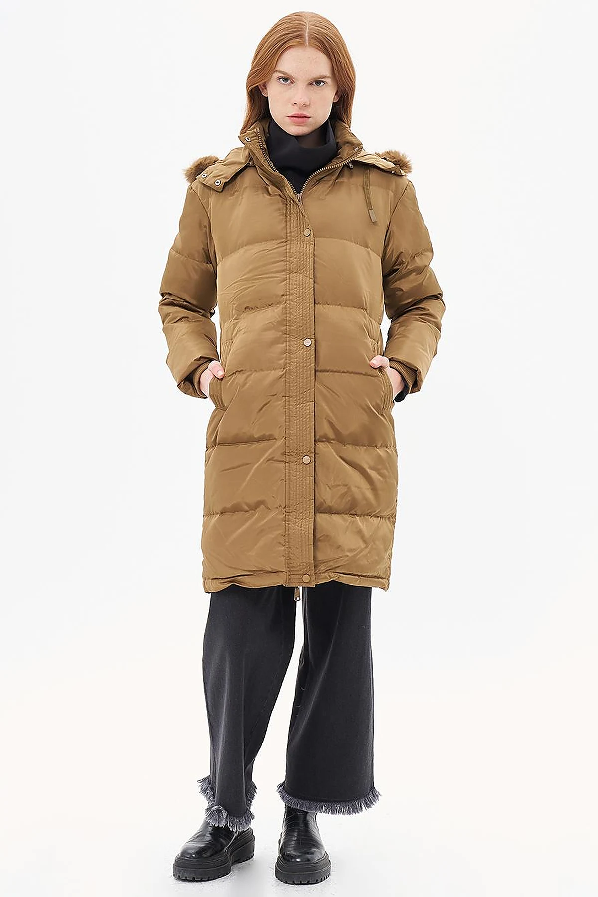 Down Feather Filled Hooded Coat Dark Olive