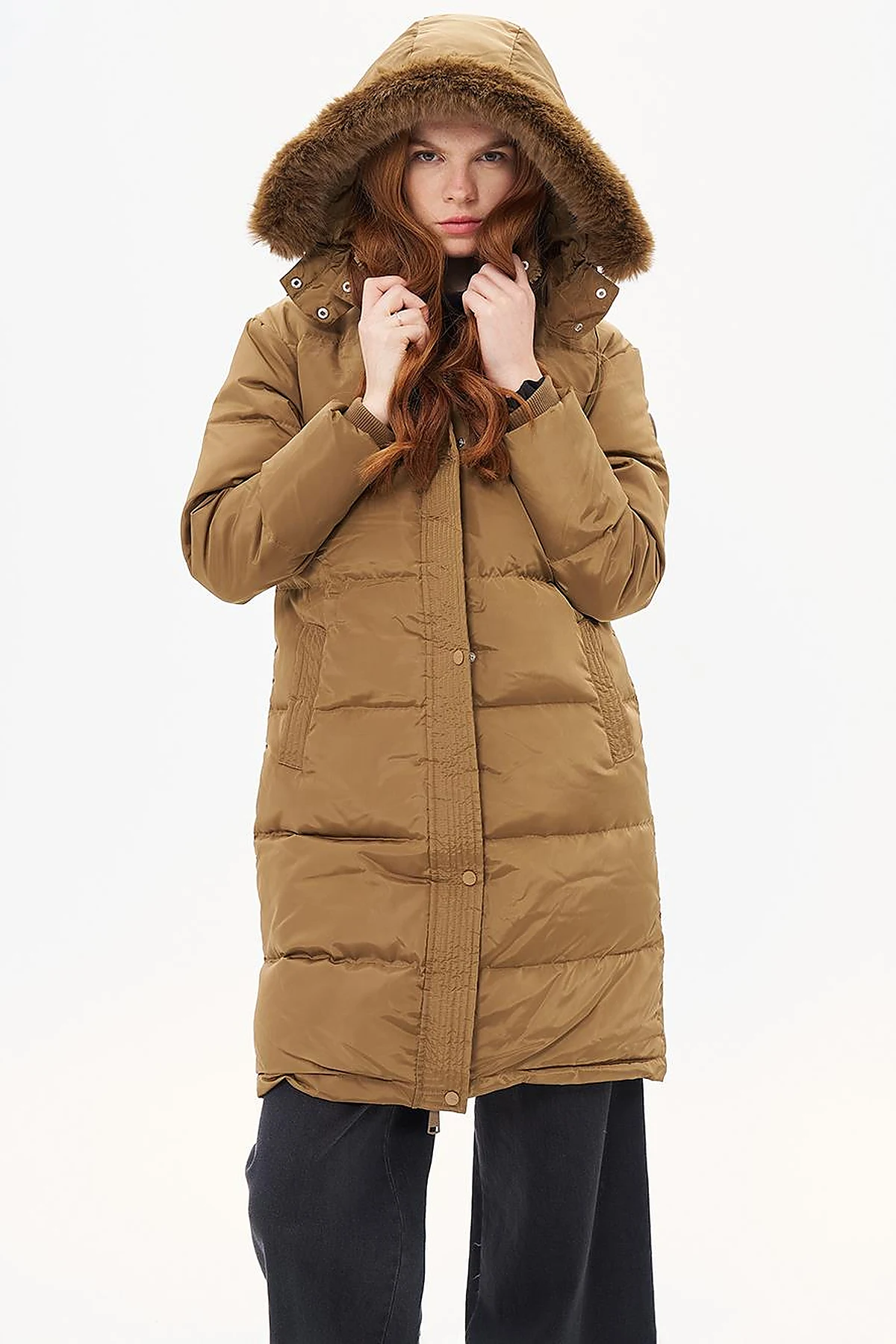 Down Feather Filled Hooded Coat Dark Olive