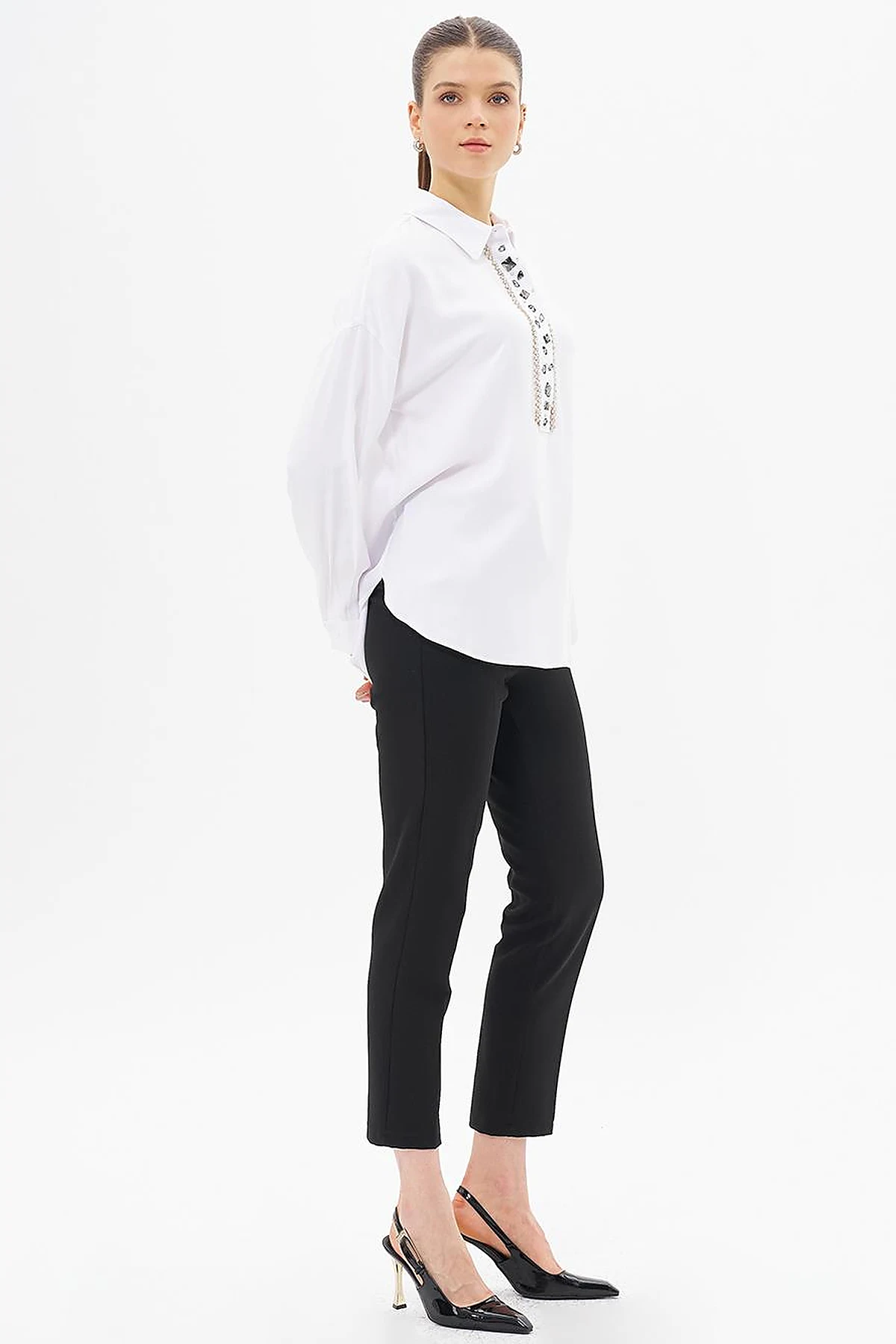 Stone Embroidered Chic Blouse Optic White