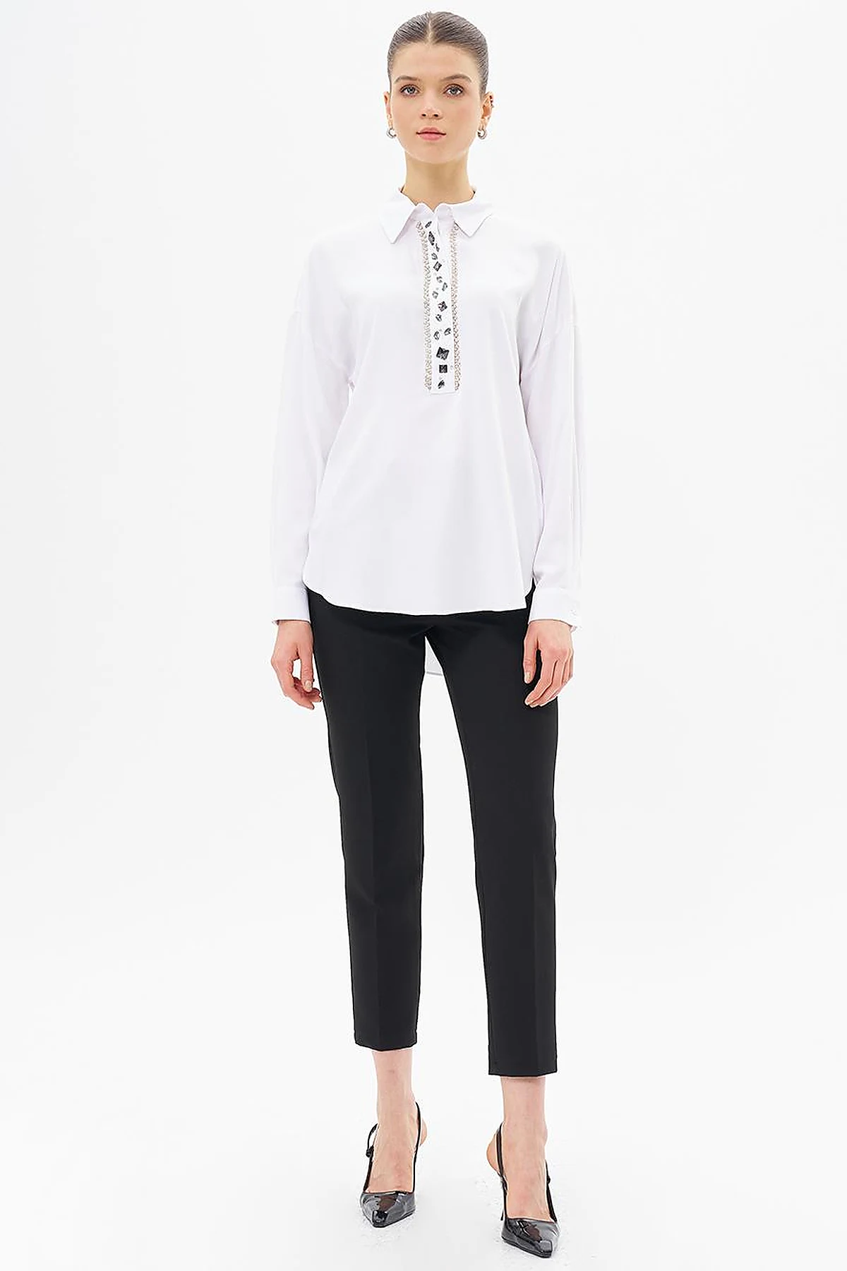 Stone Embroidered Chic Blouse Optic White