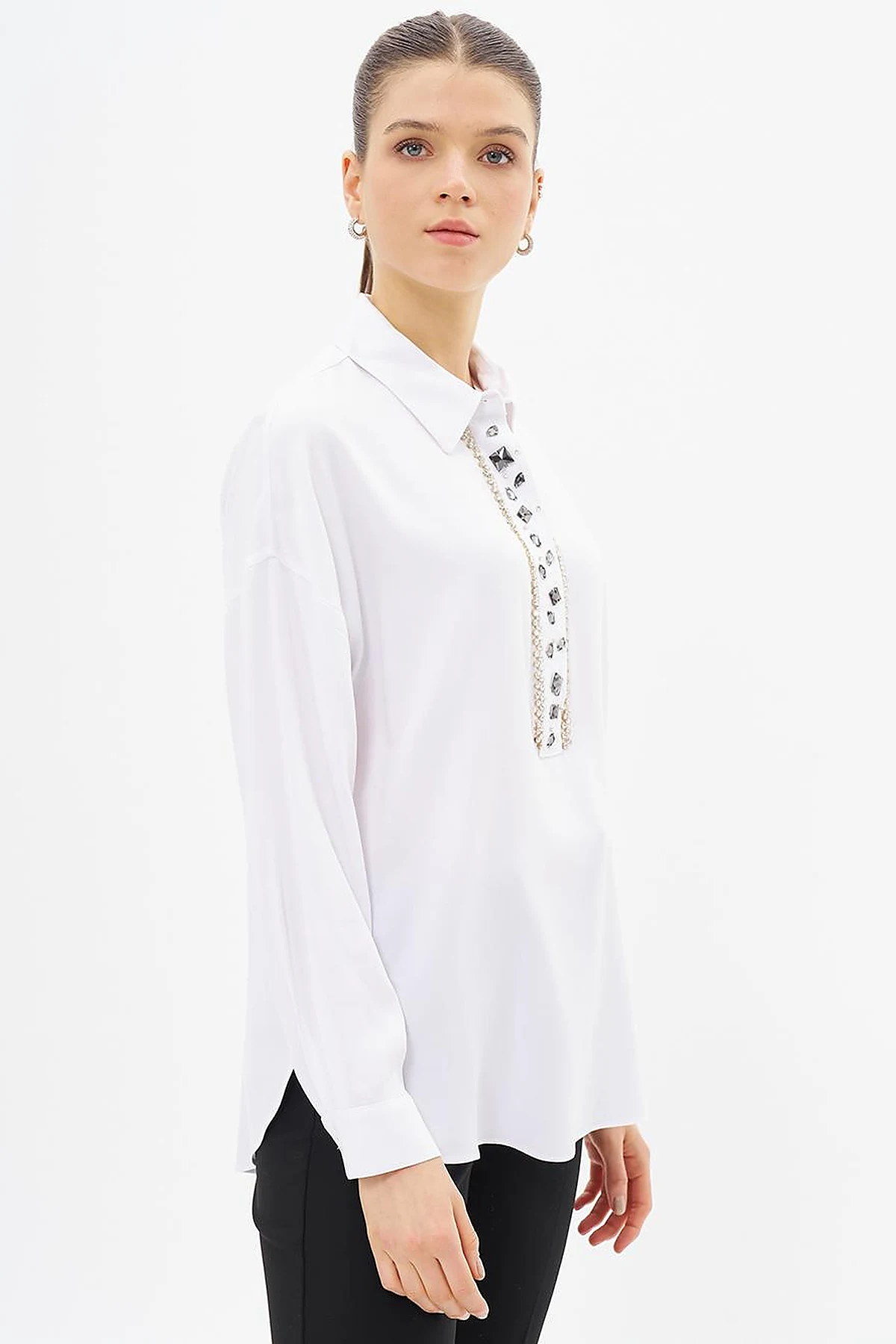 Stone Embroidered Chic Blouse Optic White