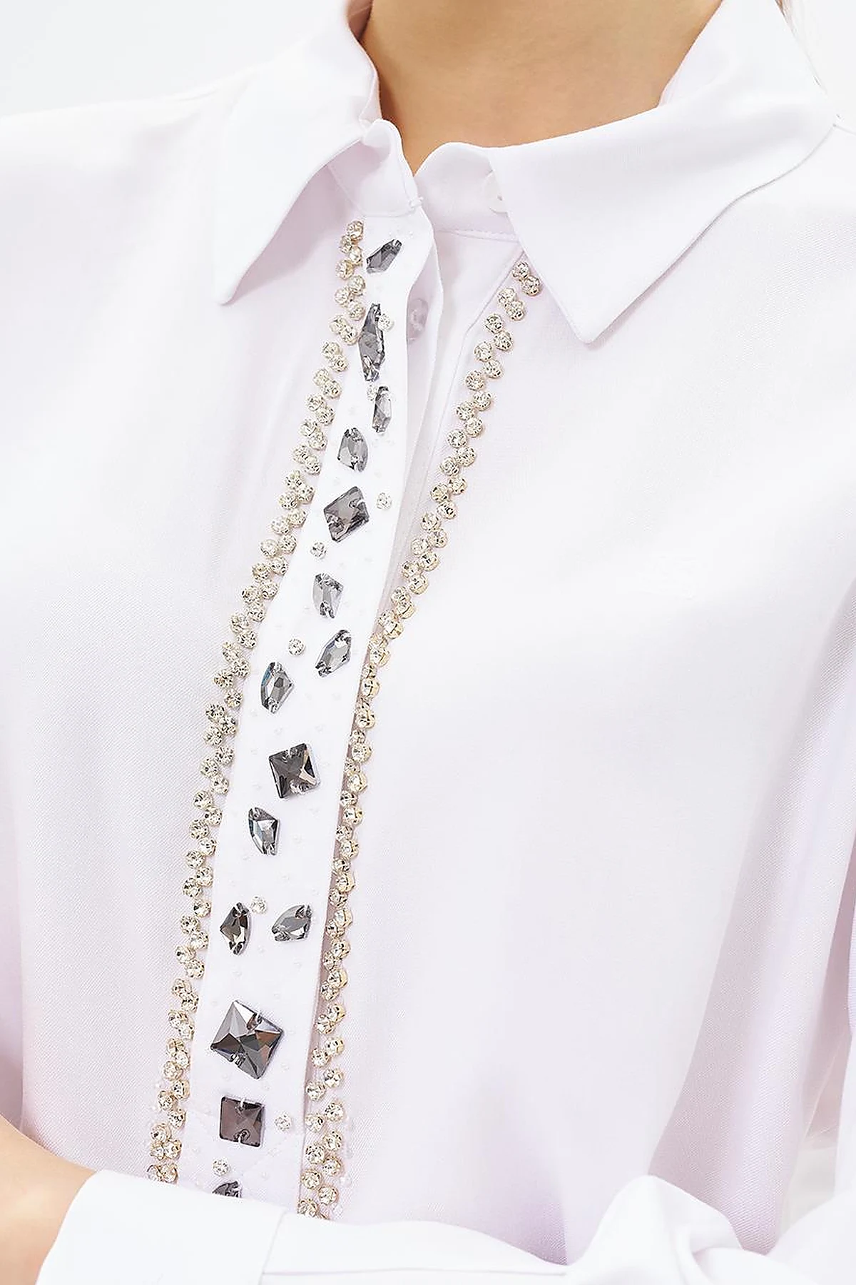Stone Embroidered Chic Blouse Optic White