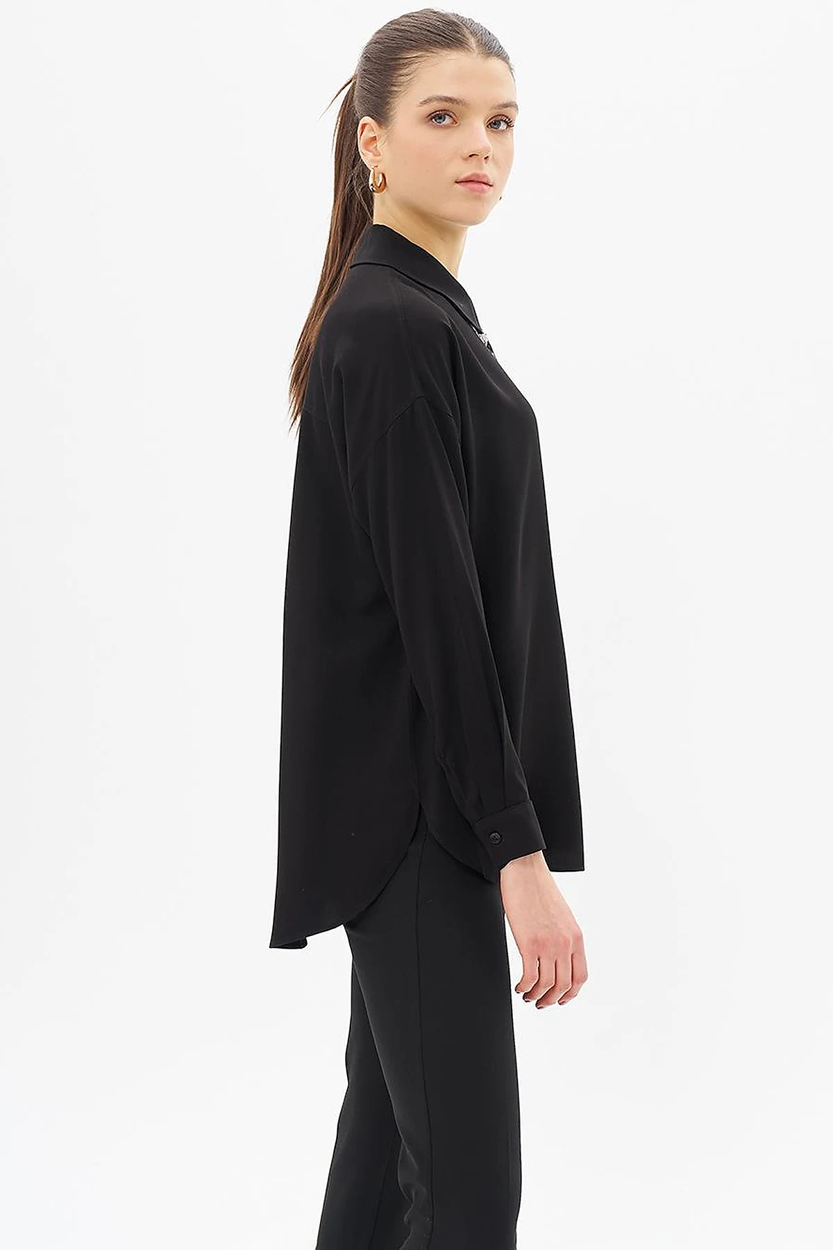 Stone-Embellished Elegant Blouse Black