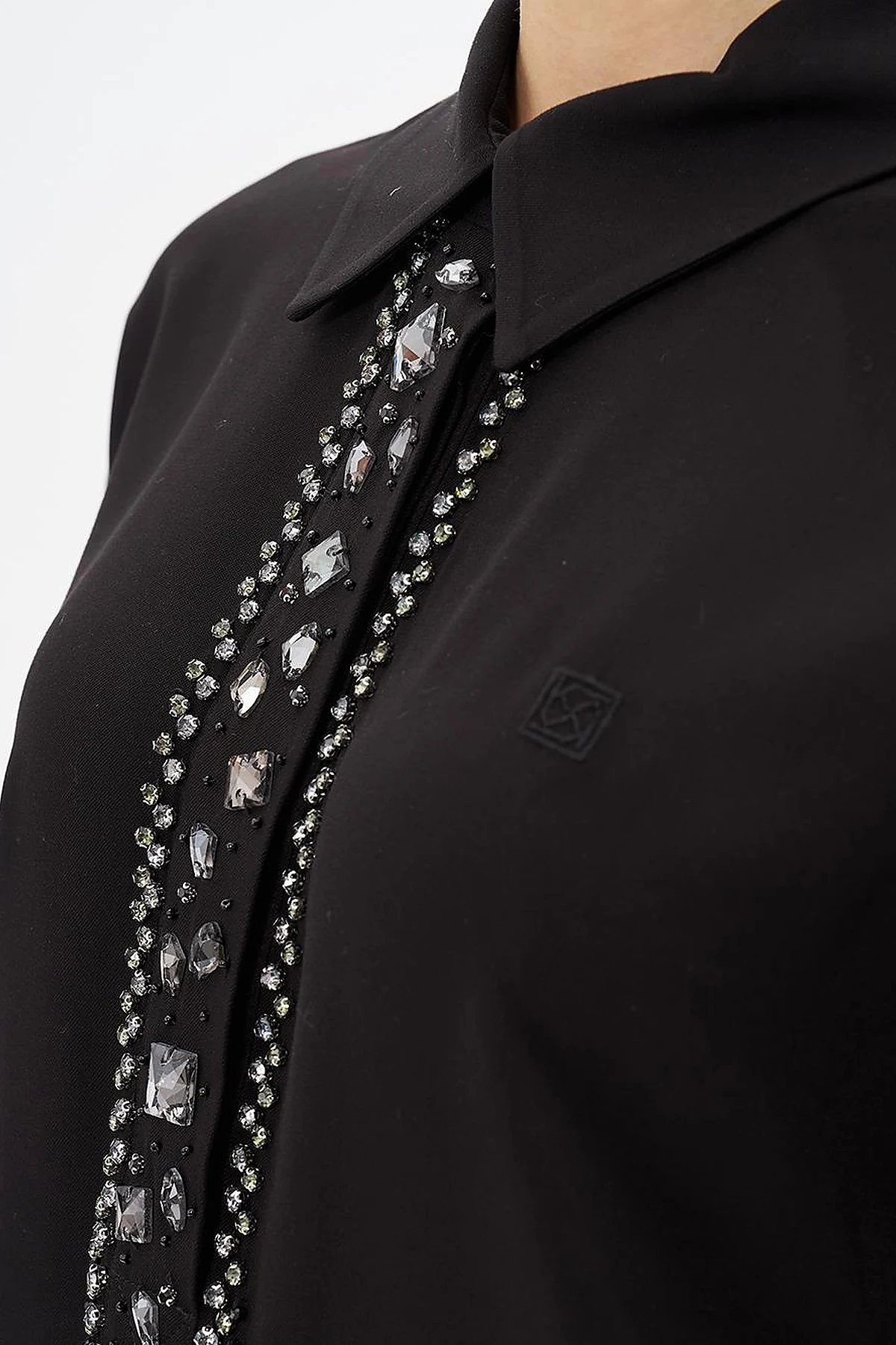 Stone-Embellished Elegant Blouse Black
