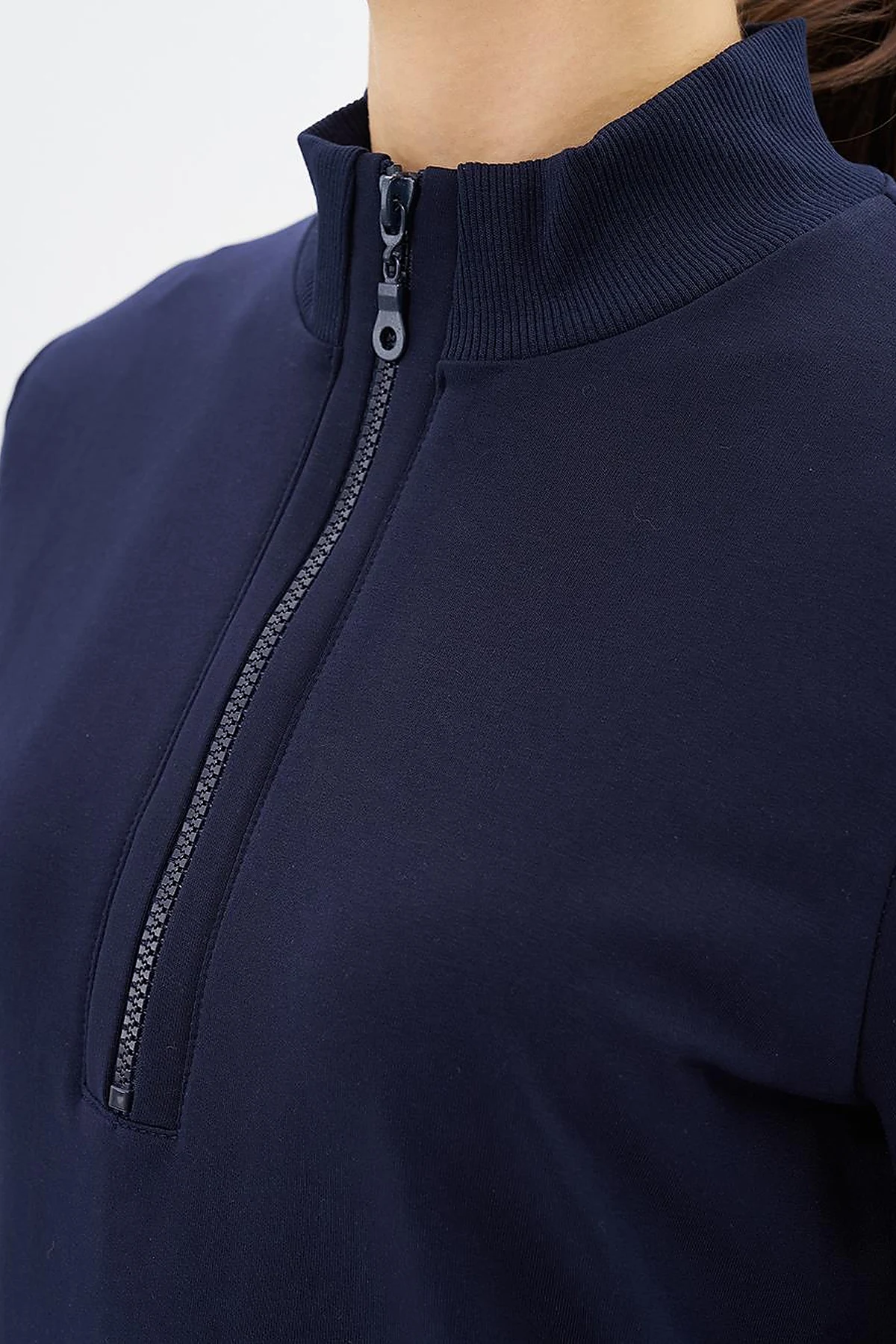 Half Zipper Closure Pocket Detailed Tunic Navy Blue