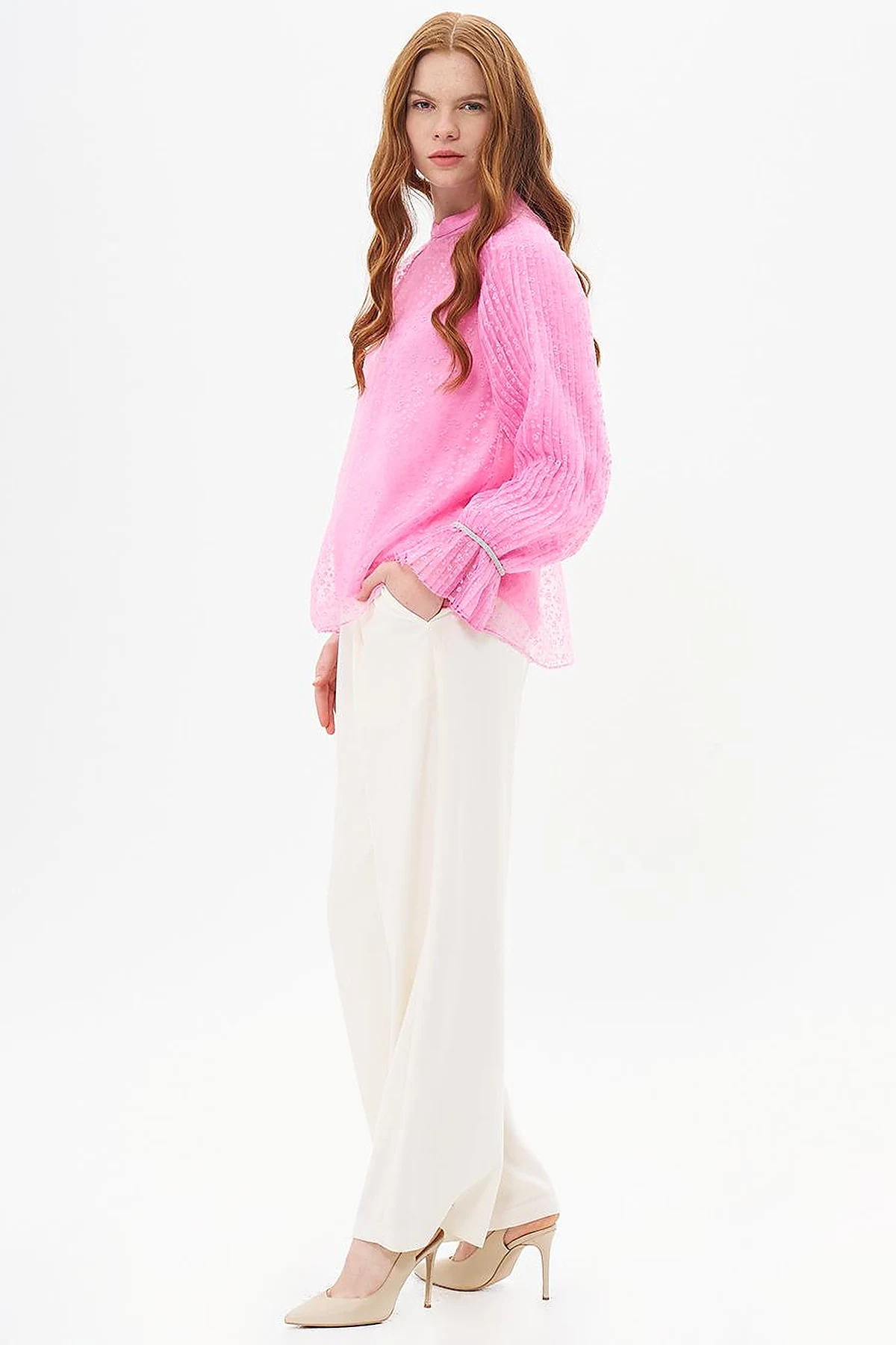 Stone-Embellished Elegant Blouse Candy Pink