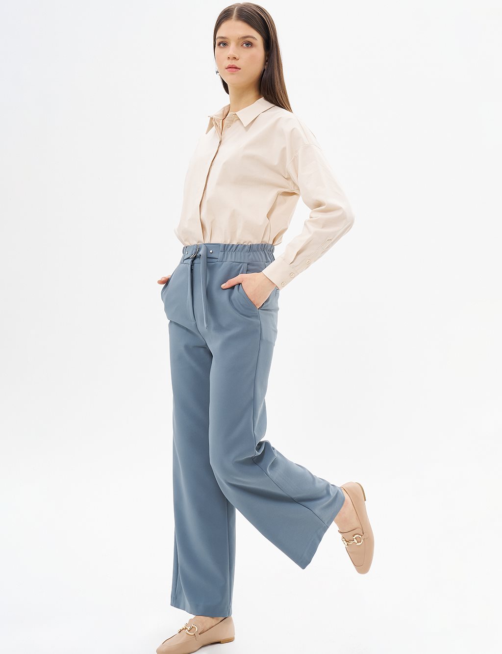 Adjustable Wide Leg Waisted Trousers Nefti