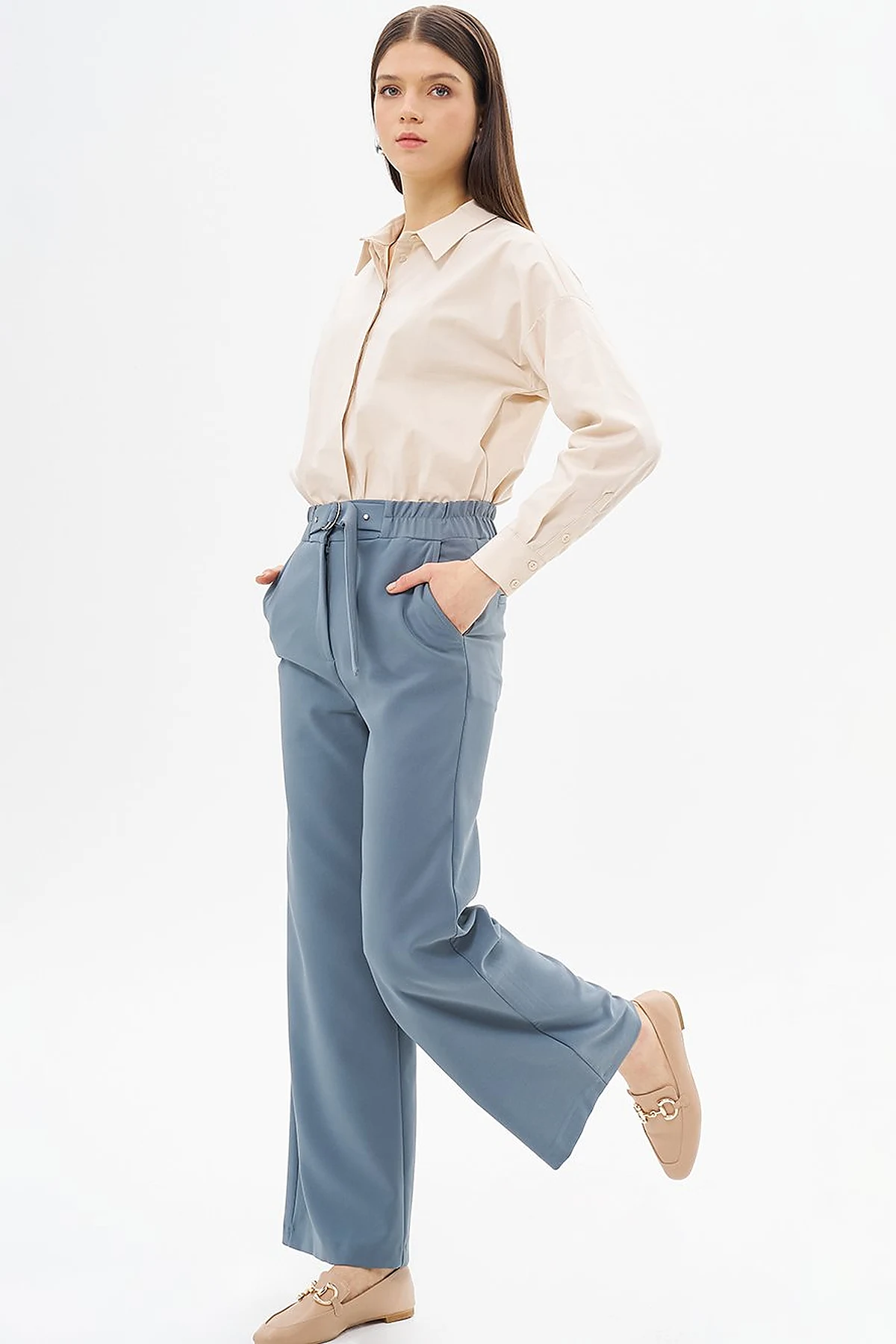 Adjustable Wide Leg Waisted Trousers Nefti