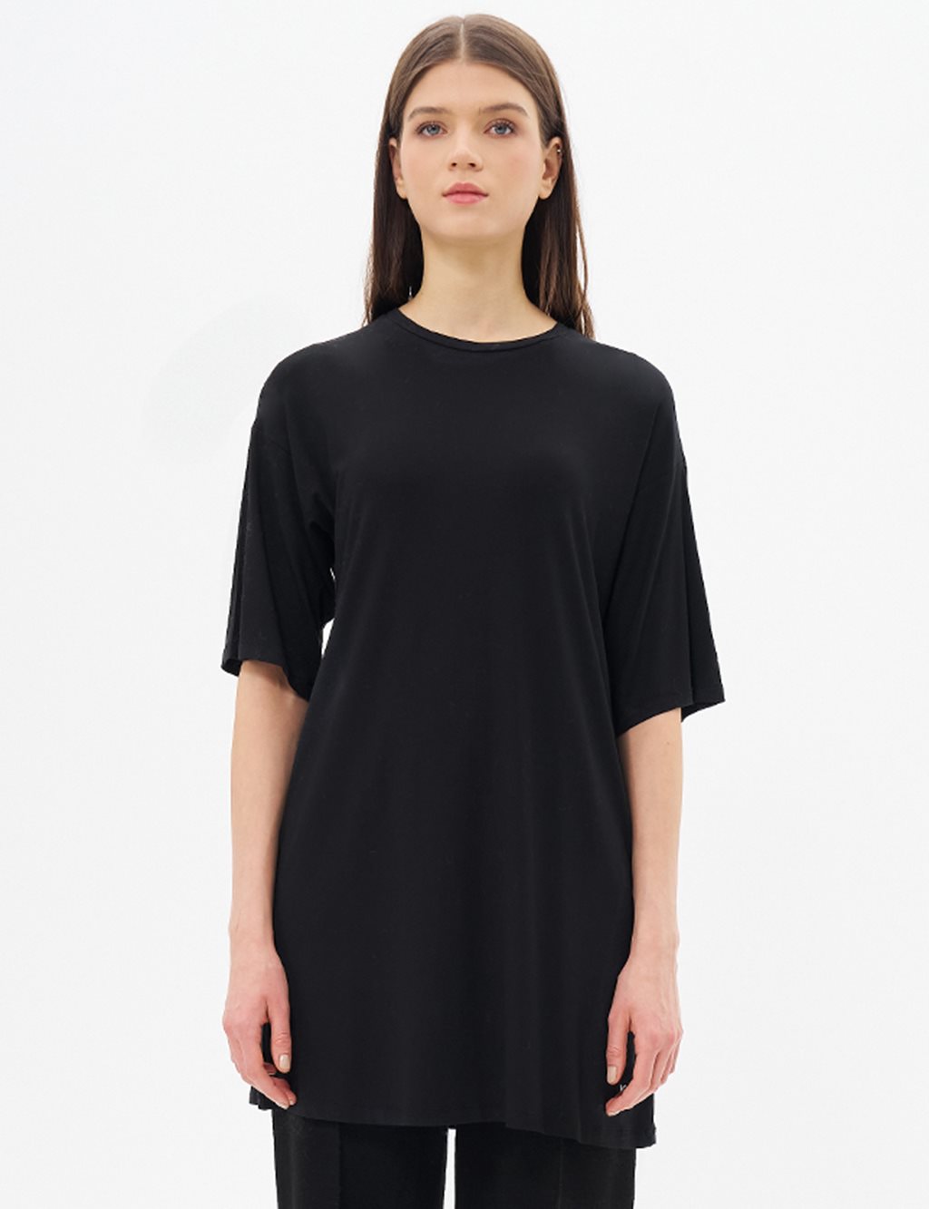Sıfır Yaka Basic Kısa Kollu T-shirt Siyah