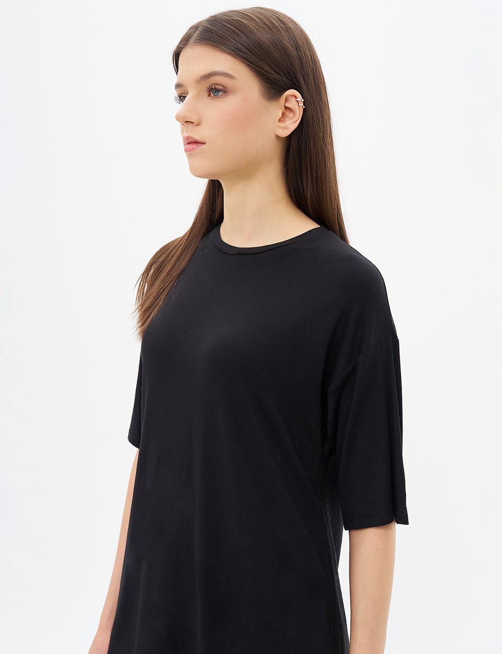 Sıfır Yaka Basic Kısa Kollu T-shirt Siyah