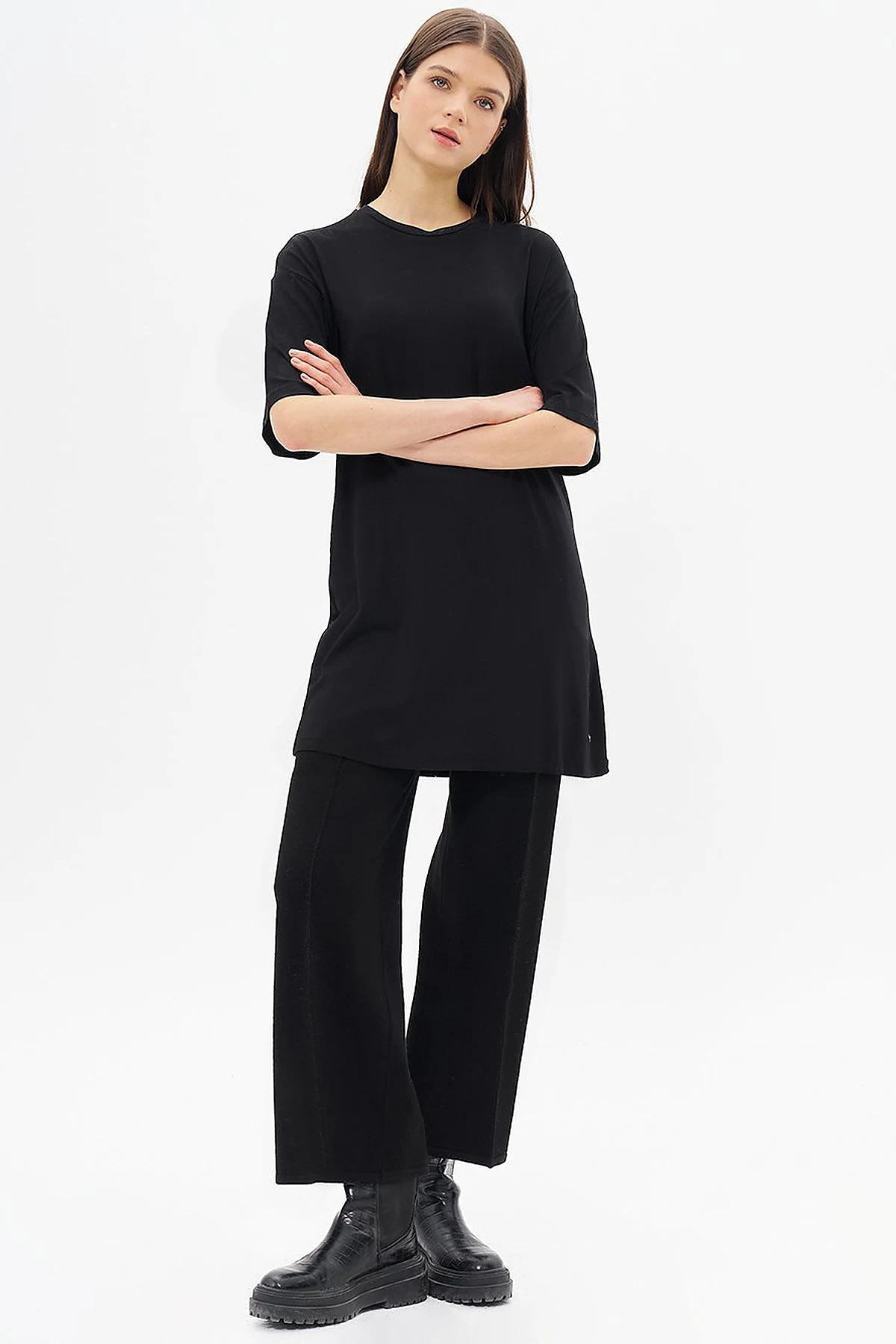 Sıfır Yaka Basic Kısa Kollu T-shirt Siyah