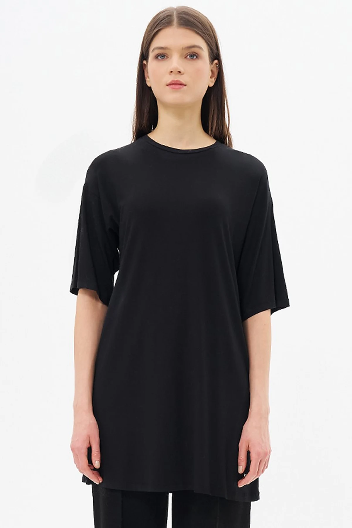 Sıfır Yaka Basic Kısa Kollu T-shirt Siyah