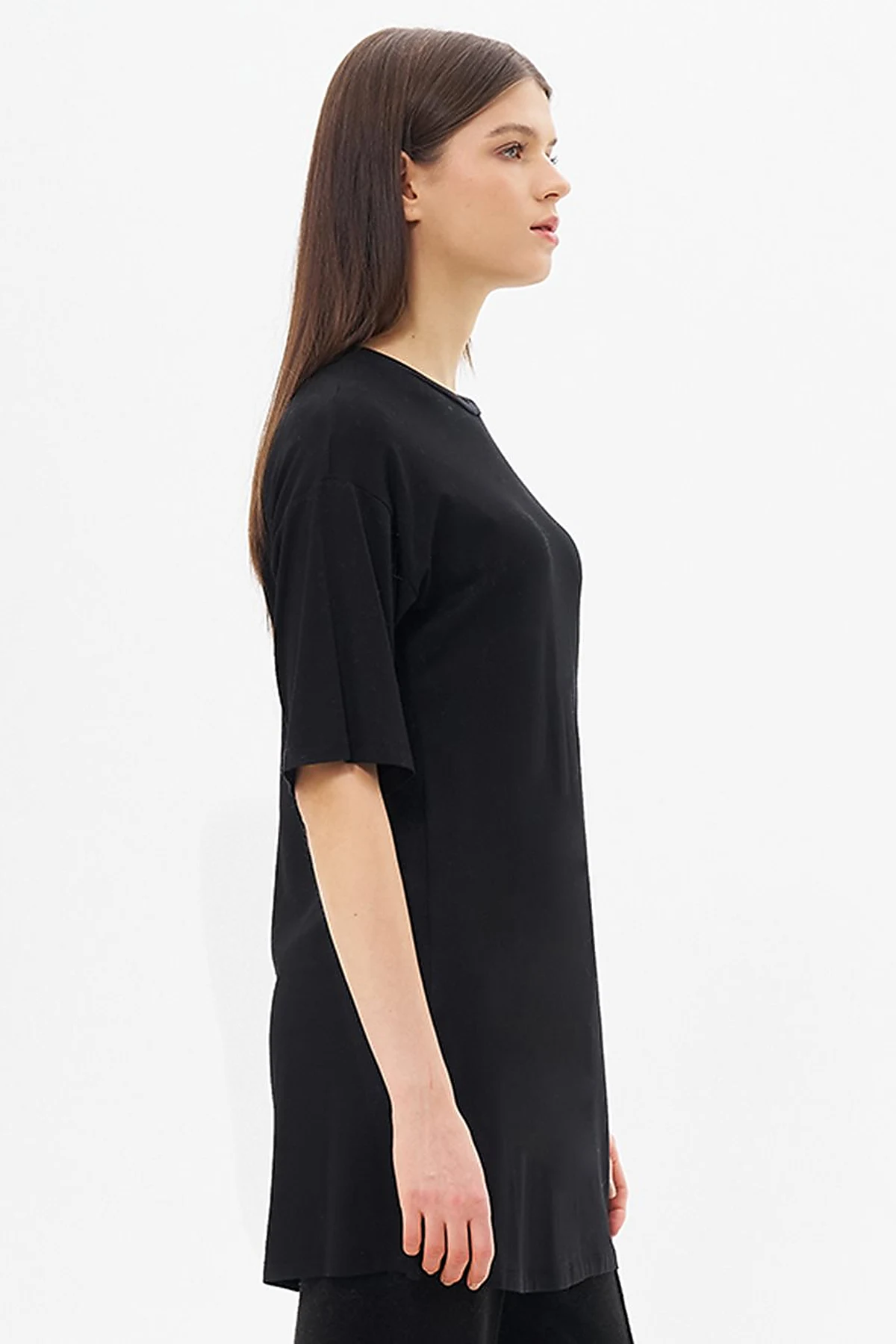 Sıfır Yaka Basic Kısa Kollu T-shirt Siyah