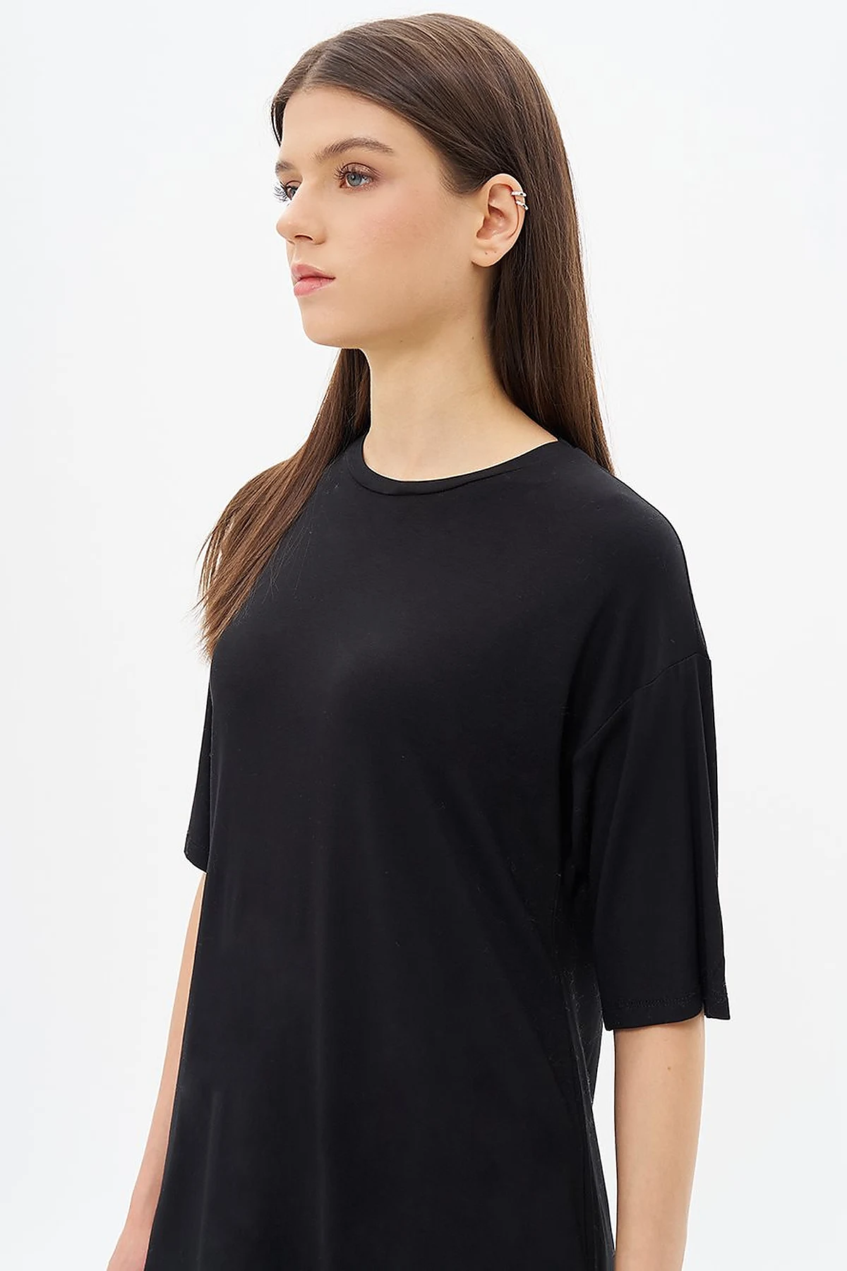 Sıfır Yaka Basic Kısa Kollu T-shirt Siyah