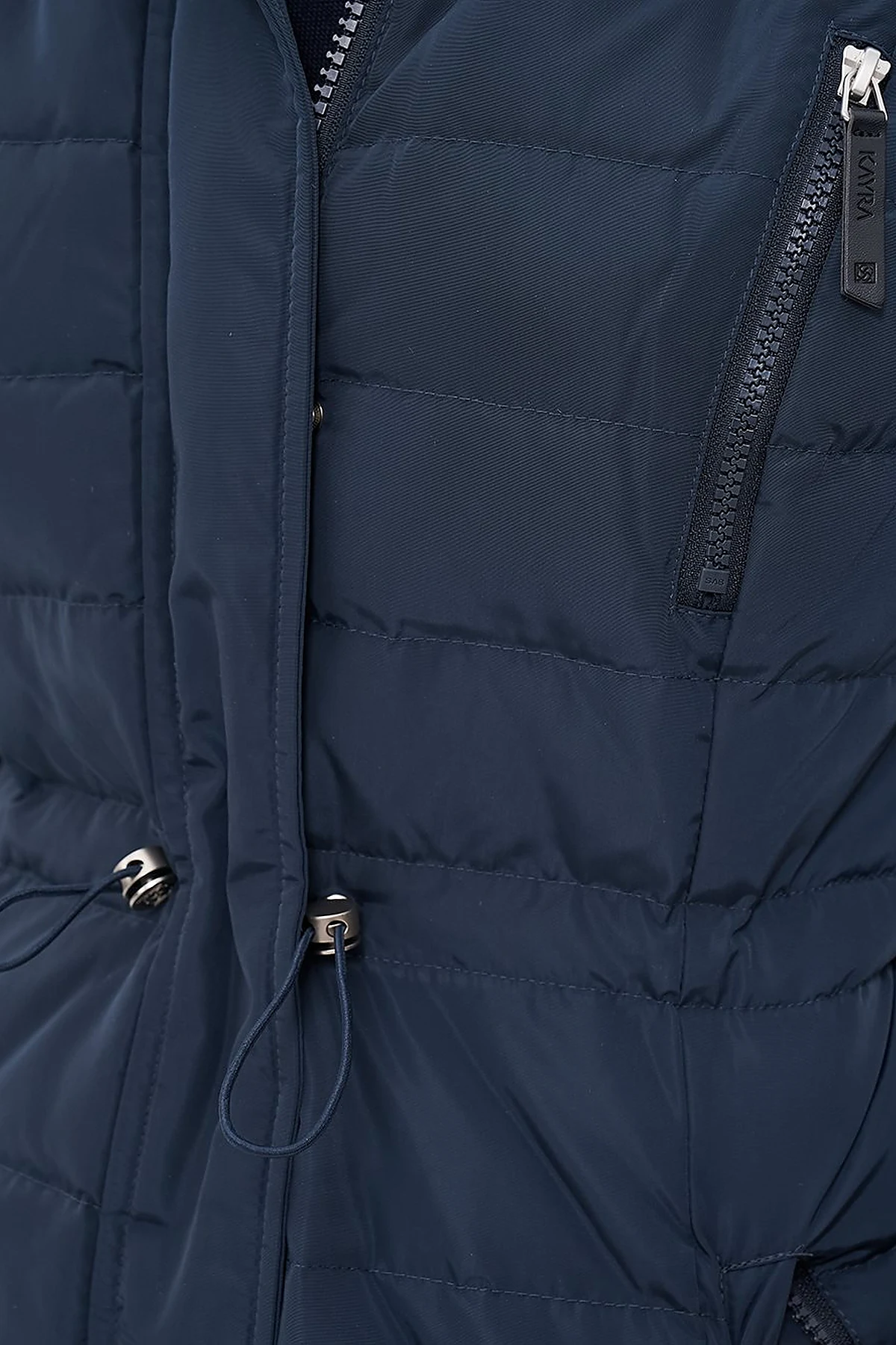 Goose Feather Filled Waist Drawstring Coat Navy Blue