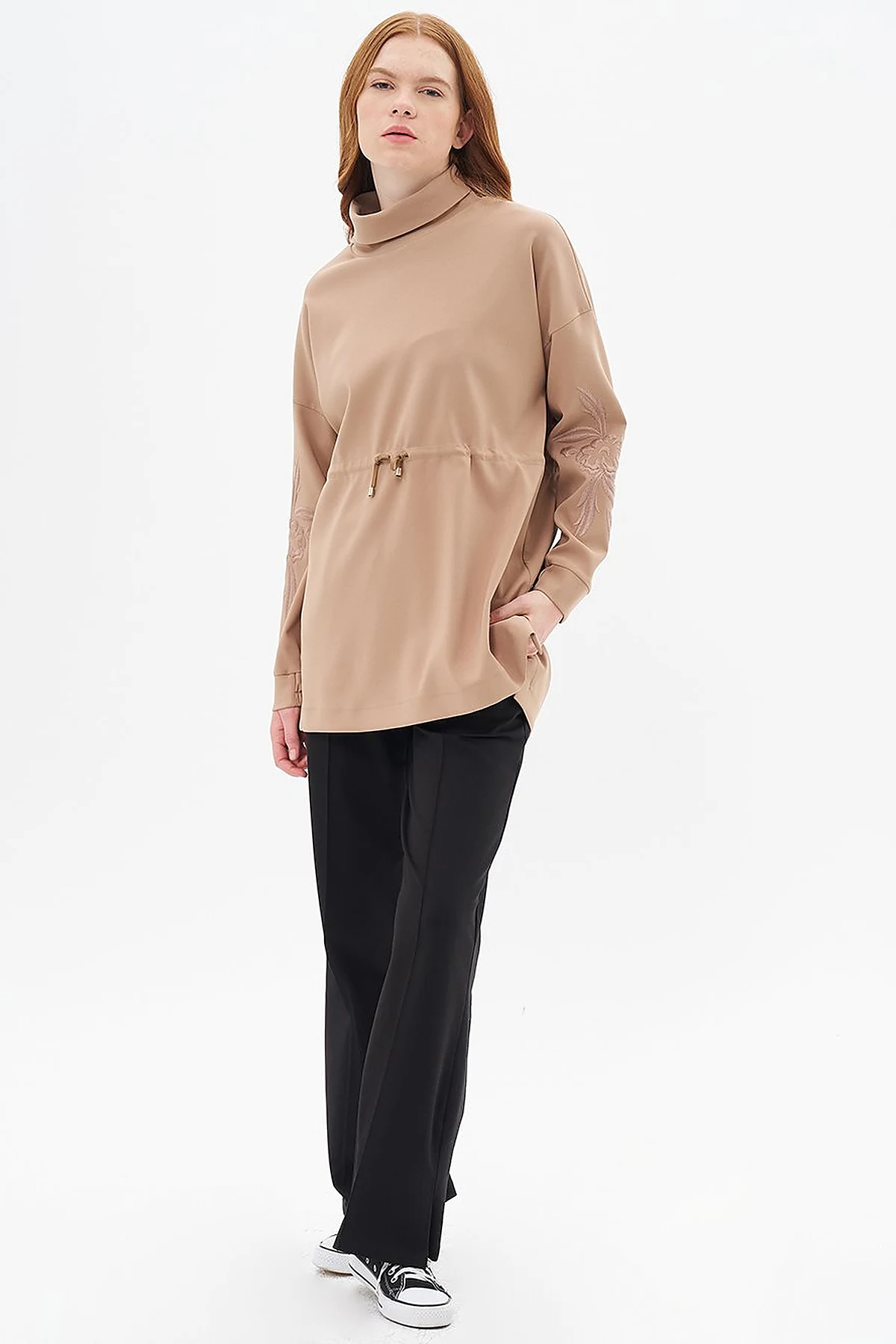 Embroidered Sweatshirt Beige