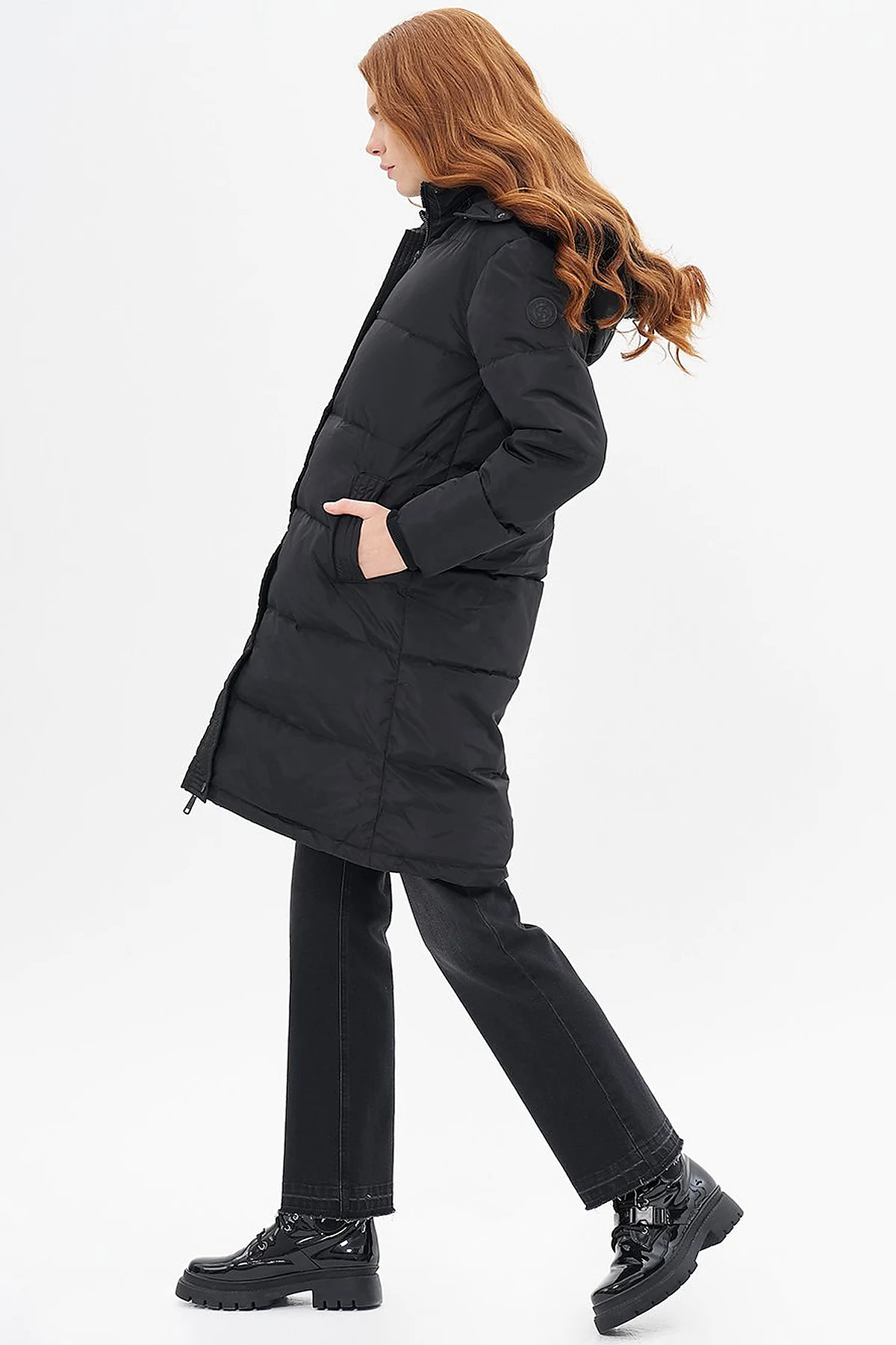 Goose Feather Filled Hooded Coat Black