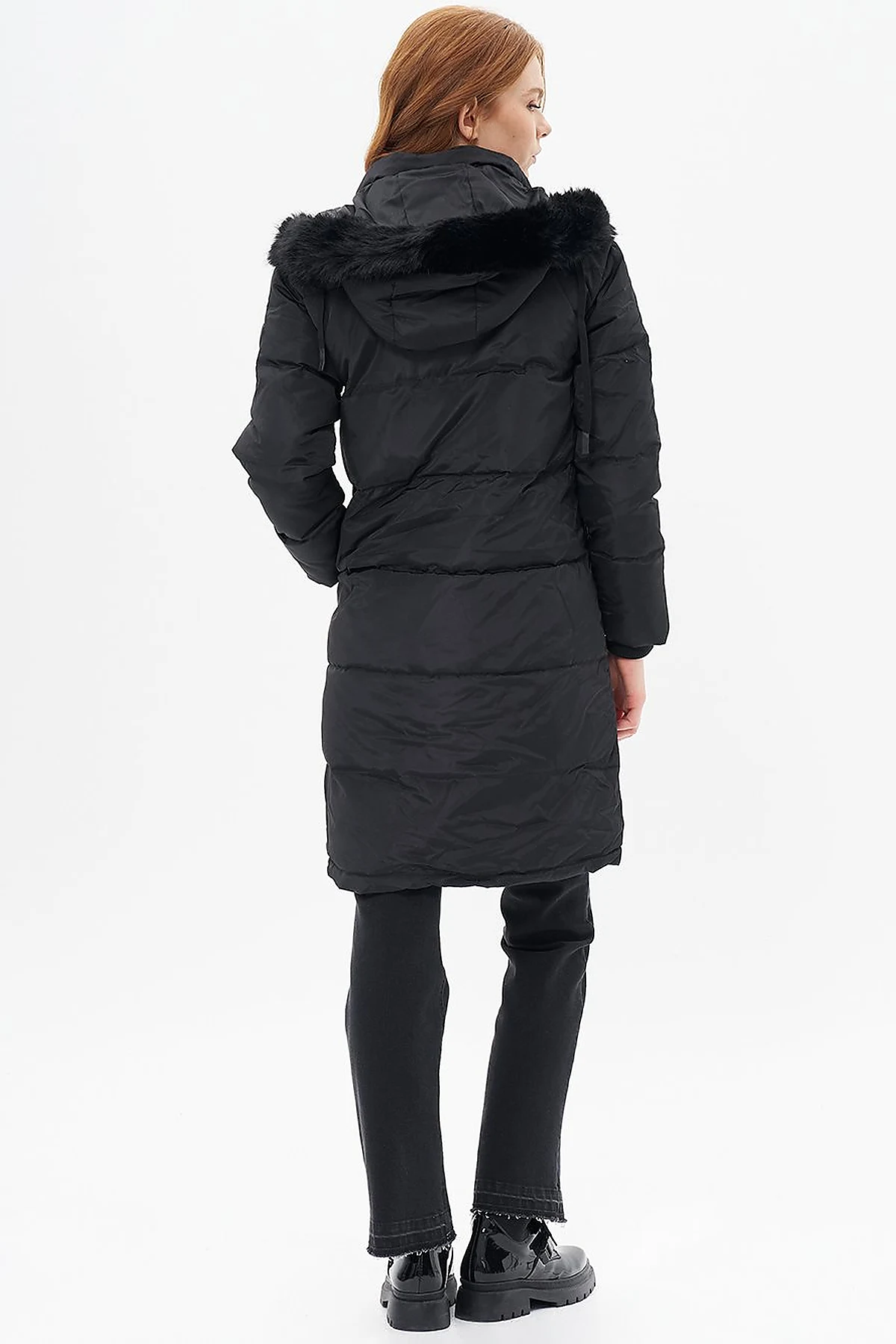 Goose Feather Filled Hooded Coat Black