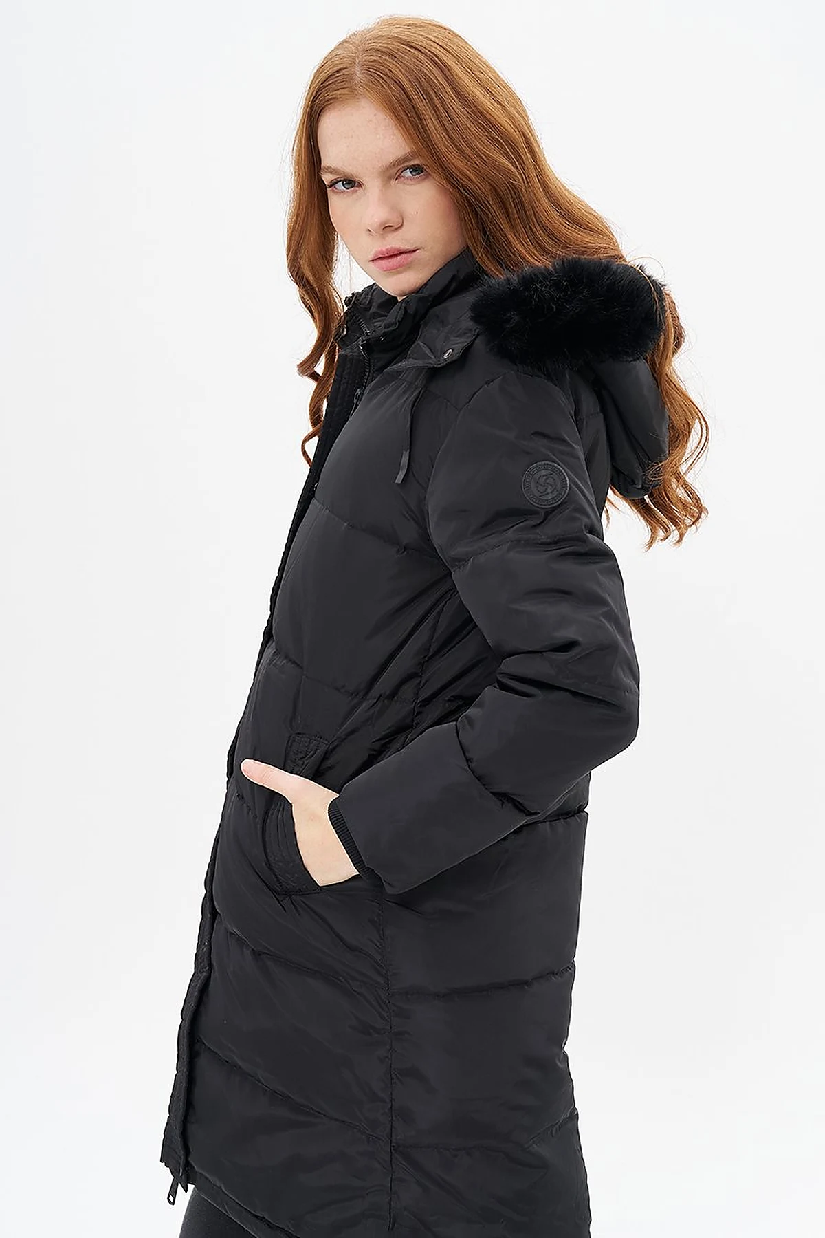 Goose Feather Filled Hooded Coat Black