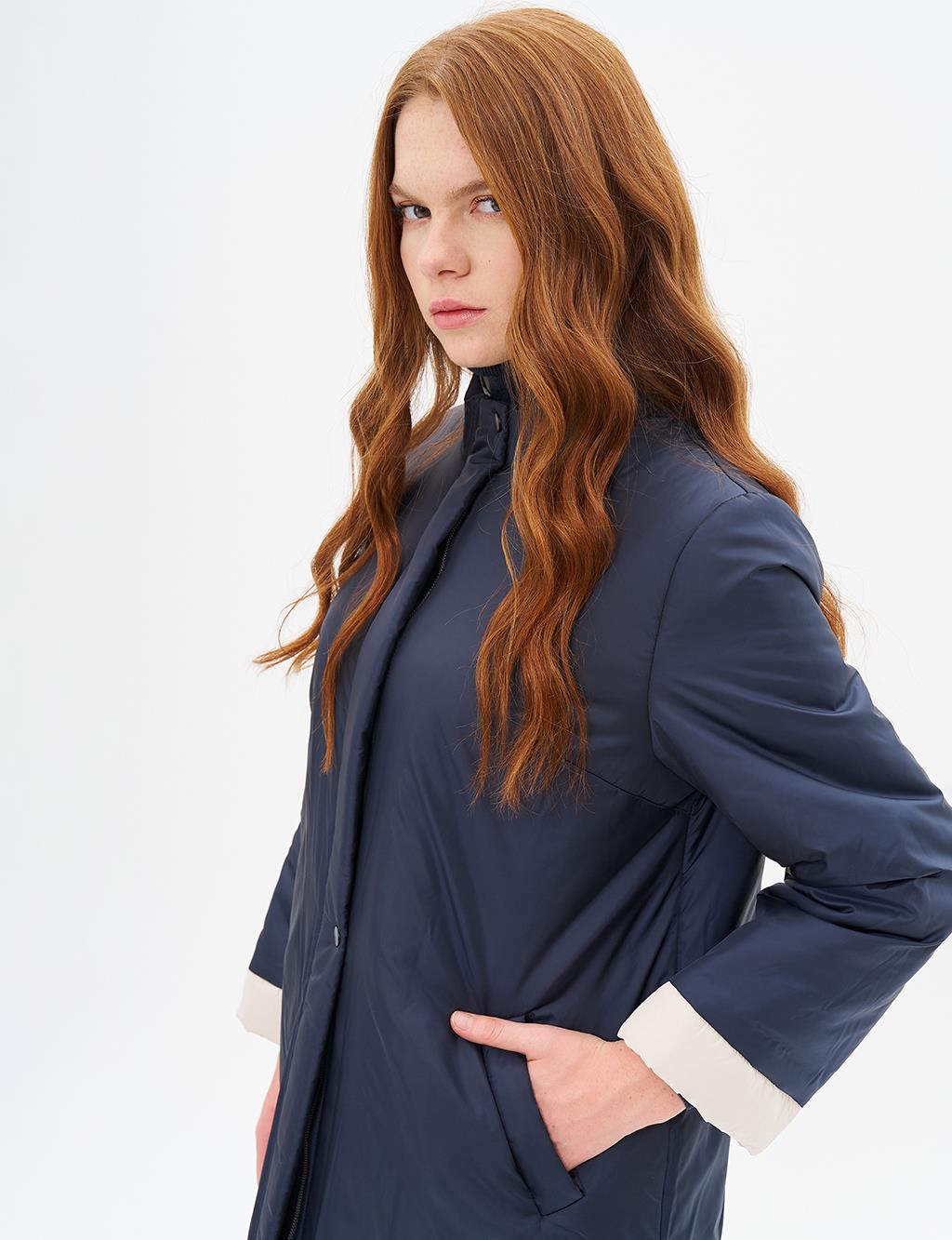 Puffer Trench Coat Navy Blue