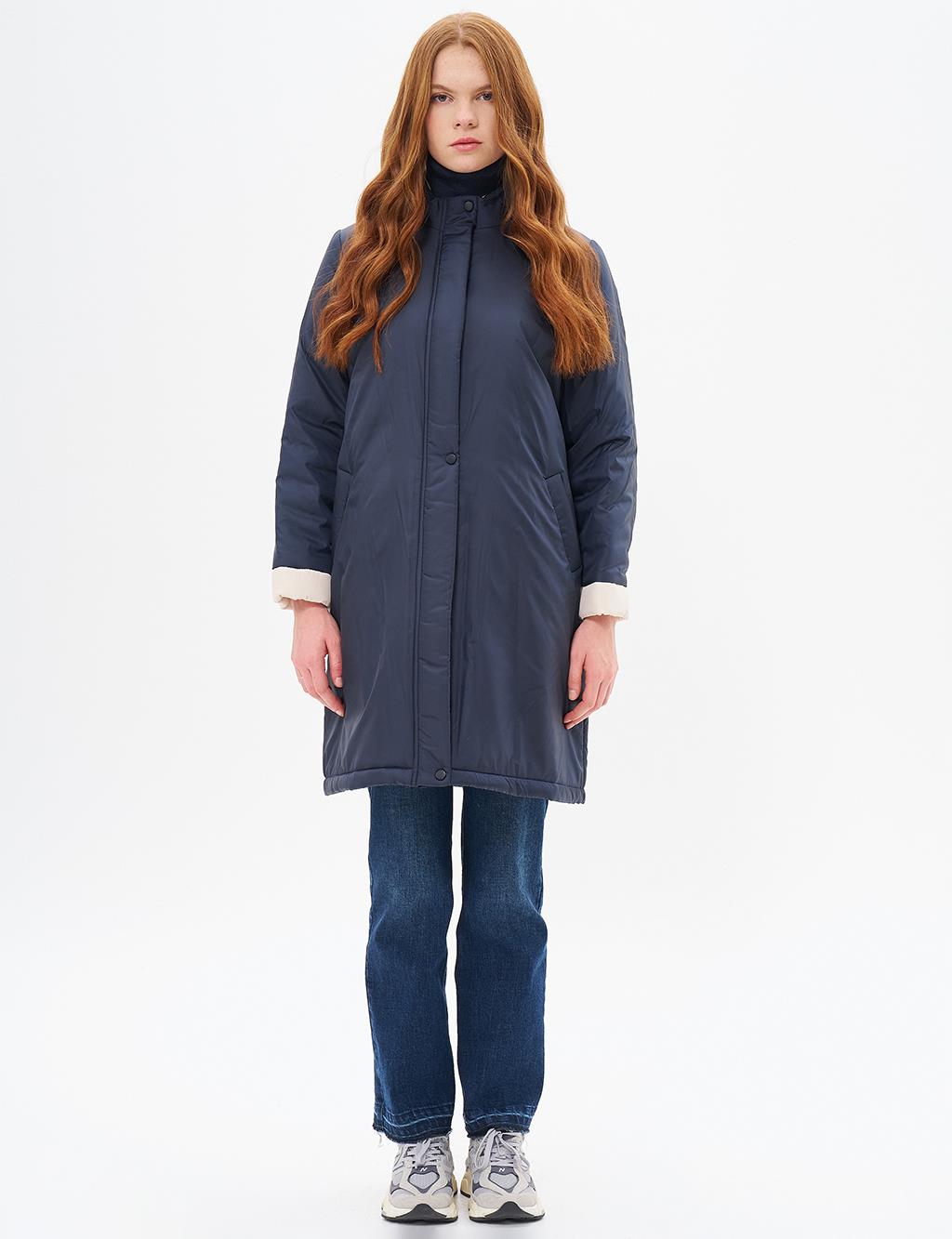 Puffer Trench Coat Navy Blue