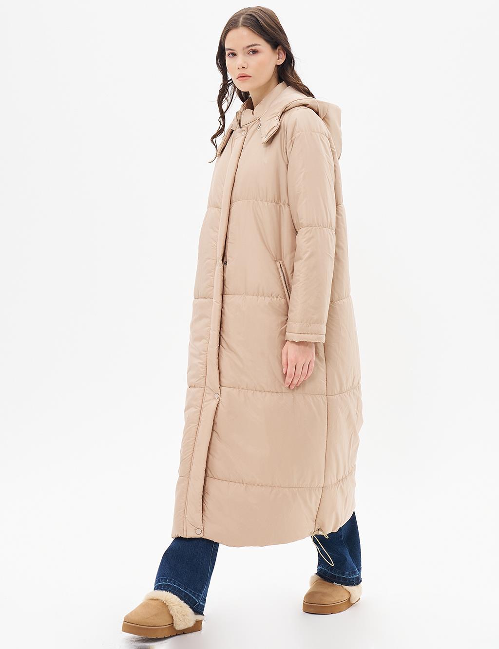 Hooded Puffer Coat Dust Smoke