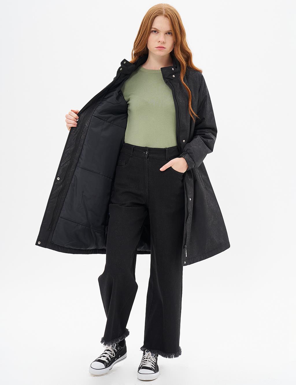 Netted Concealable Hooded Coat Black
