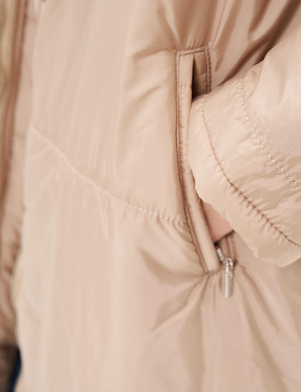 Hooded Puffer Coat Dust Smoke