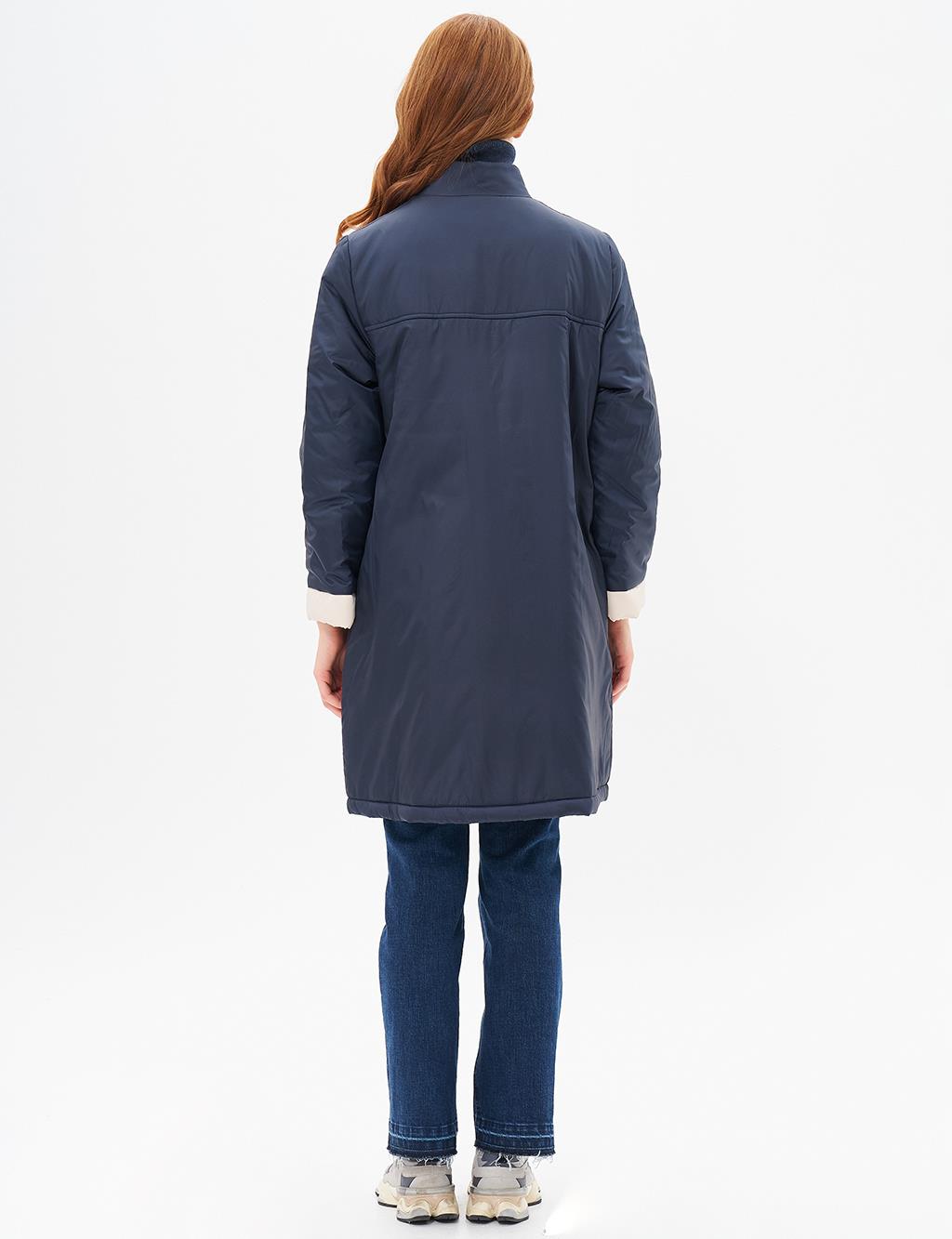 Puffer Trench Coat Navy Blue