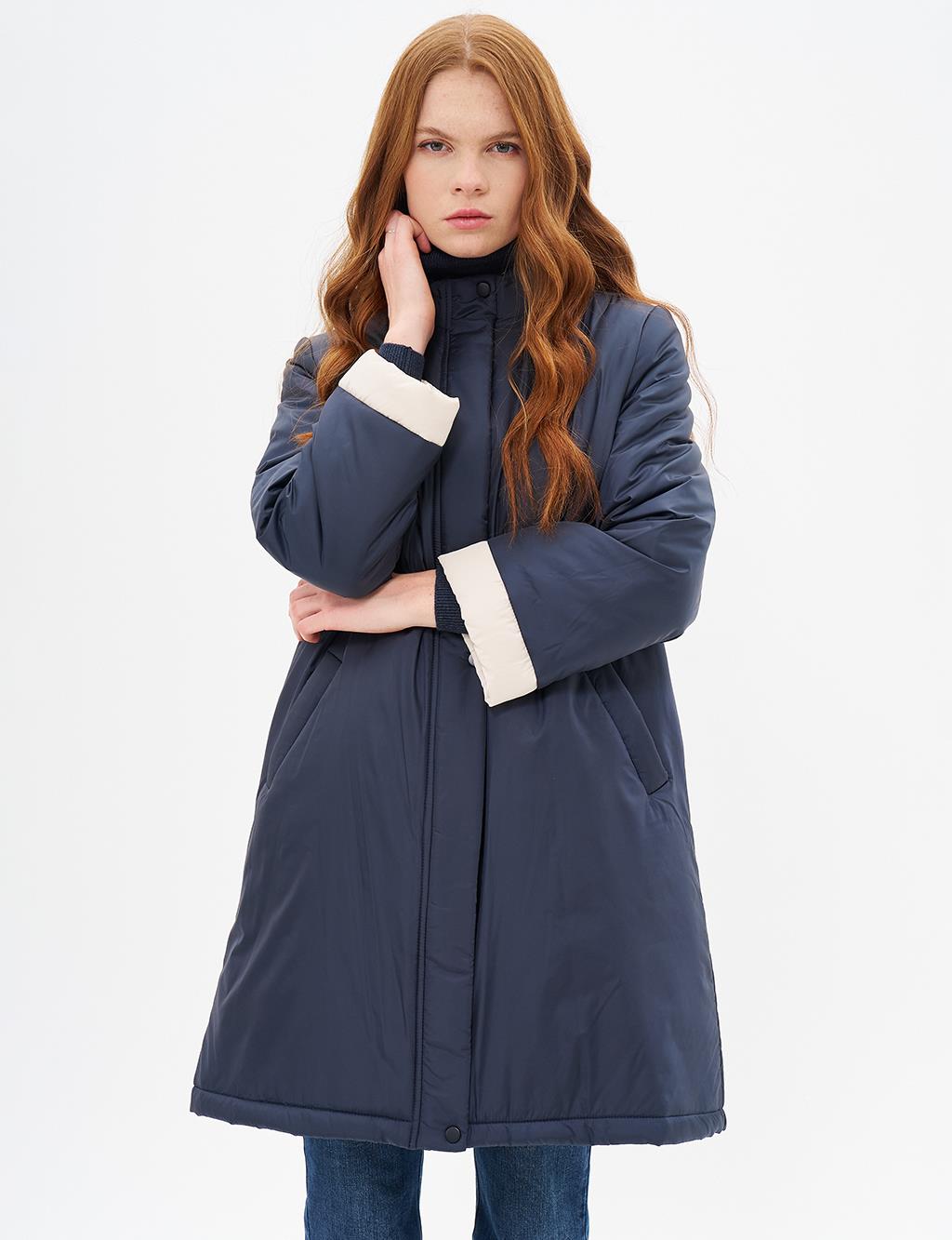 Puffer Trench Coat Navy Blue