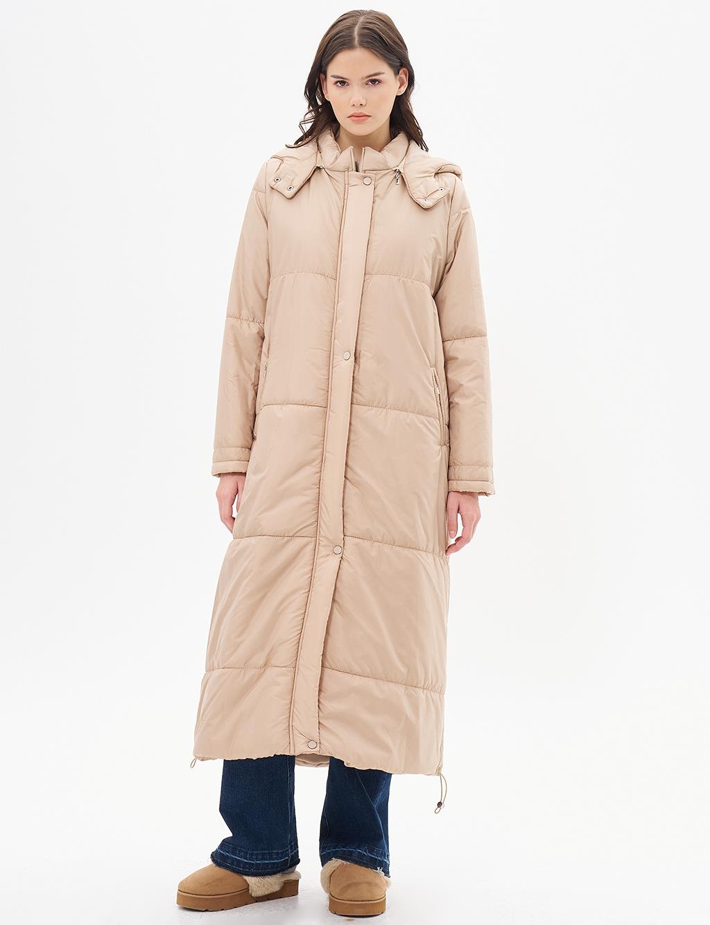 Hooded Puffer Coat Dust Smoke