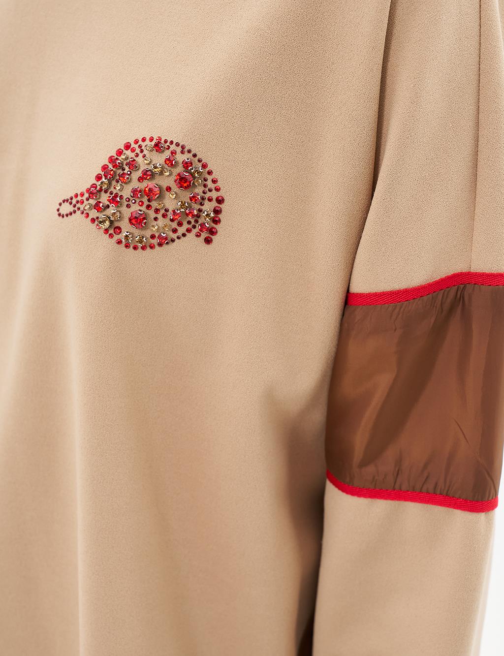 Garnili Büzgü Detay Sweatshirt Sütlü Kahve