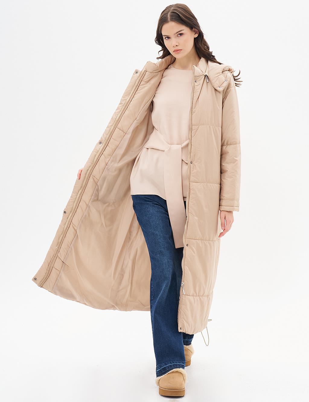 Hooded Puffer Coat Dust Smoke