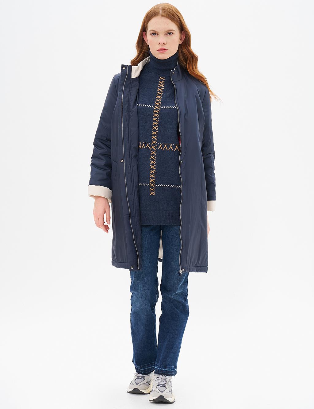 Puffer Trench Coat Navy Blue