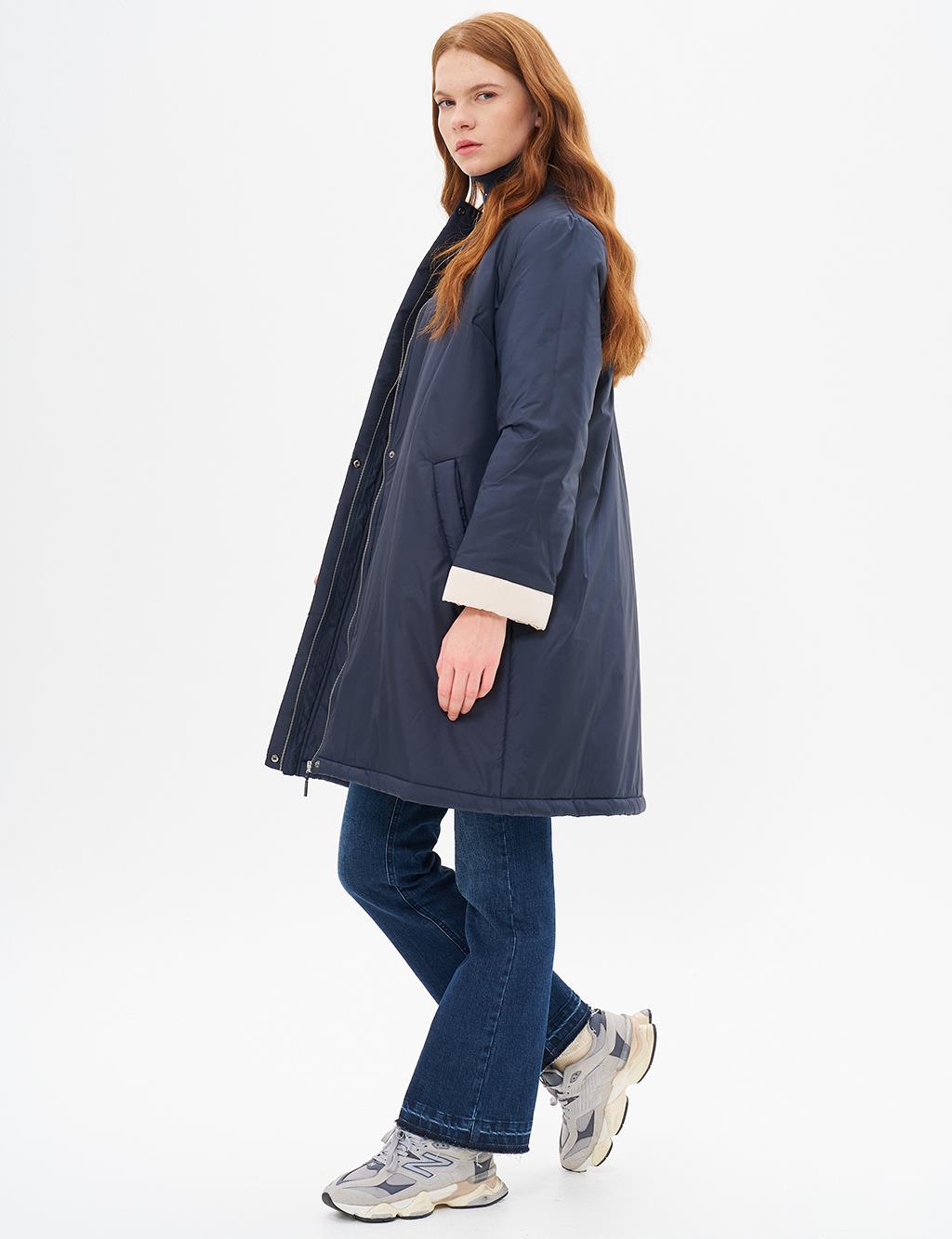 Puffer Trench Coat Navy Blue