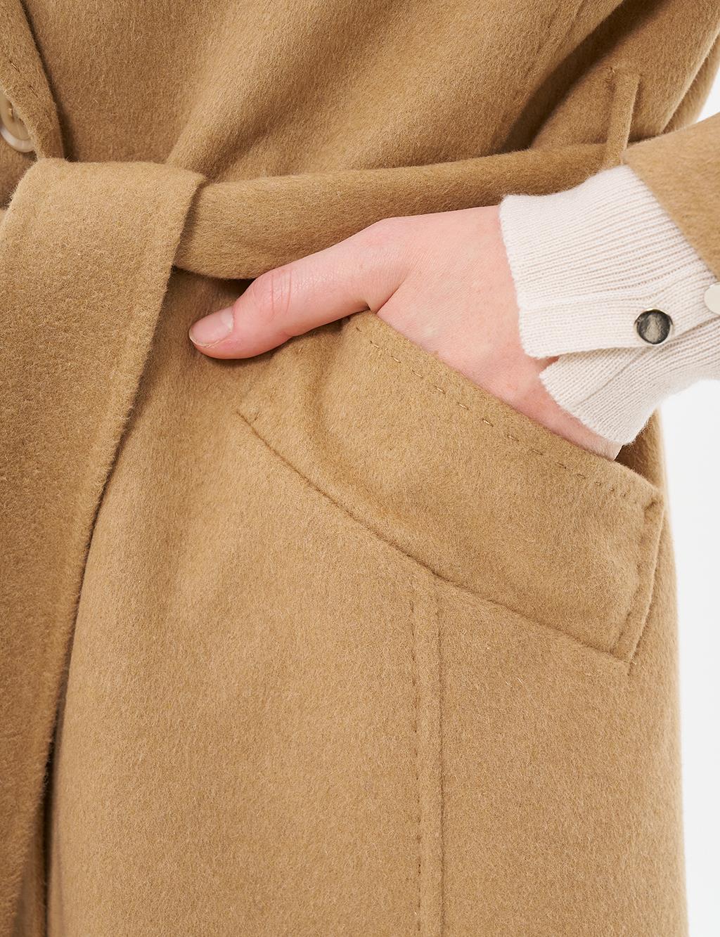 Premium Wool Fur Double-Breasted Buttoned Coat Camel