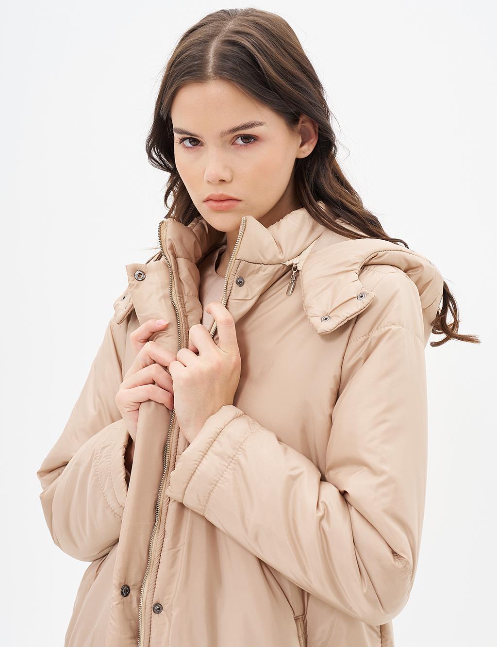 Hooded Puffer Coat Dust Smoke