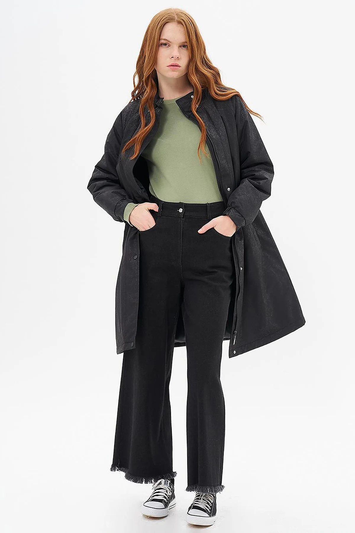 Netted Concealable Hooded Coat Black