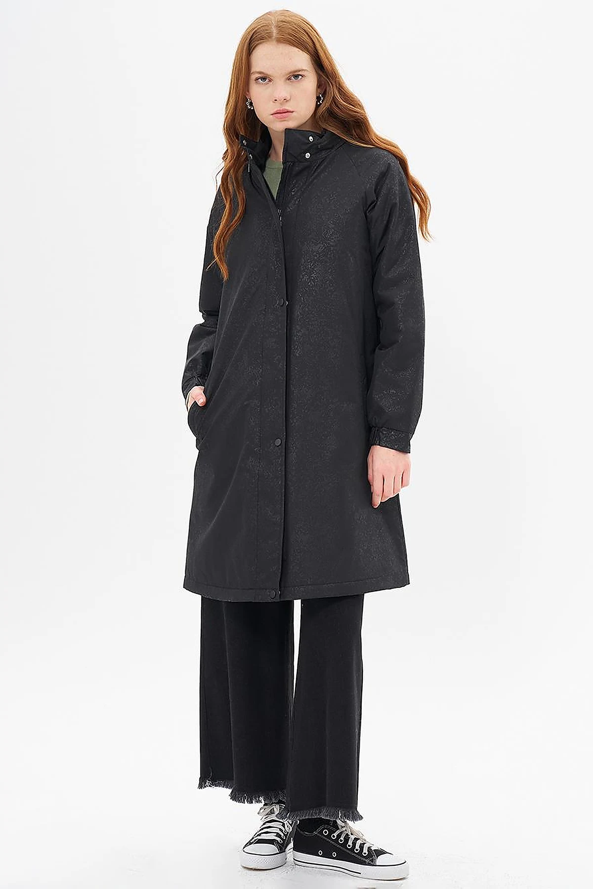 Netted Concealable Hooded Coat Black