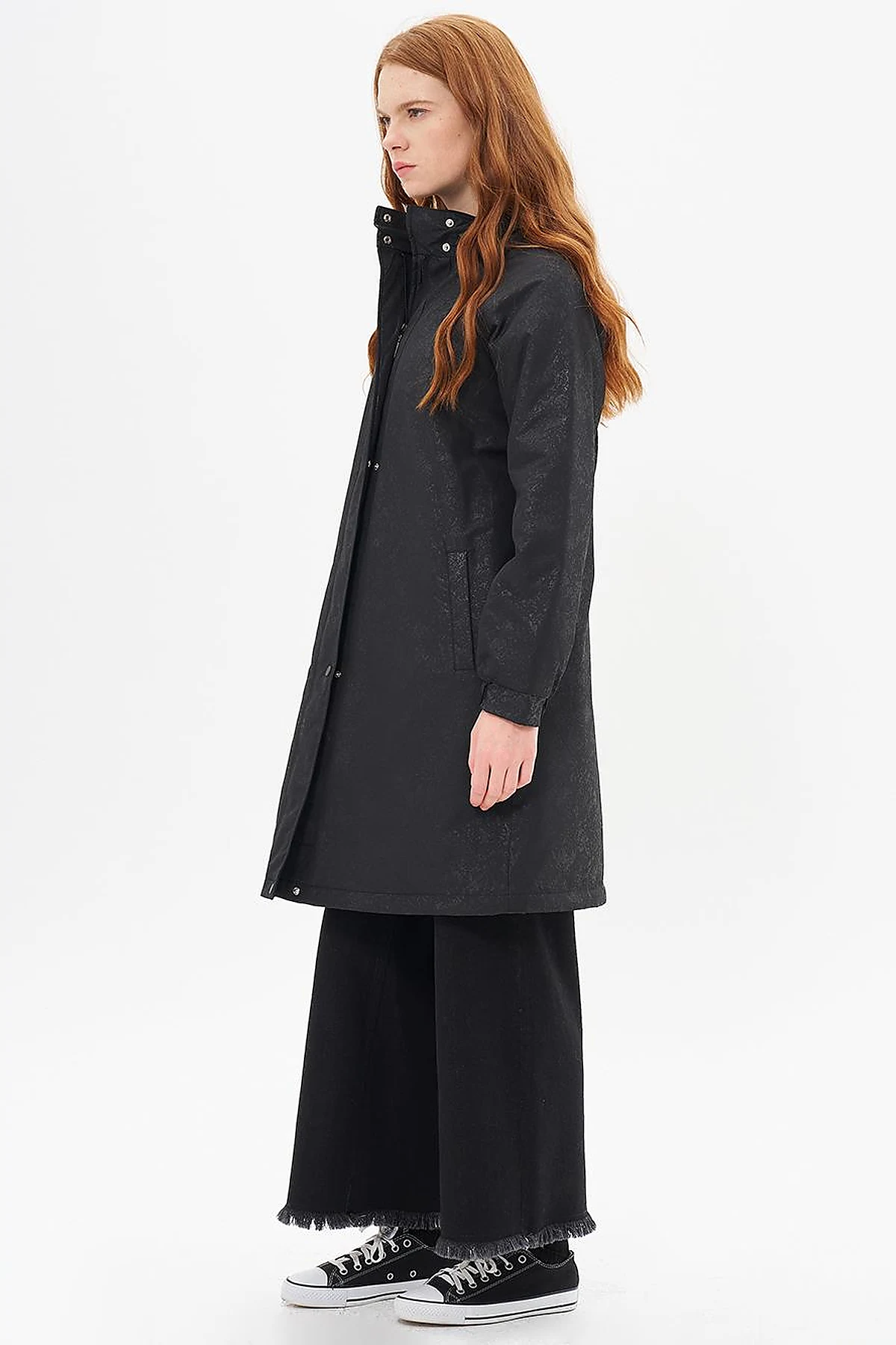 Netted Concealable Hooded Coat Black