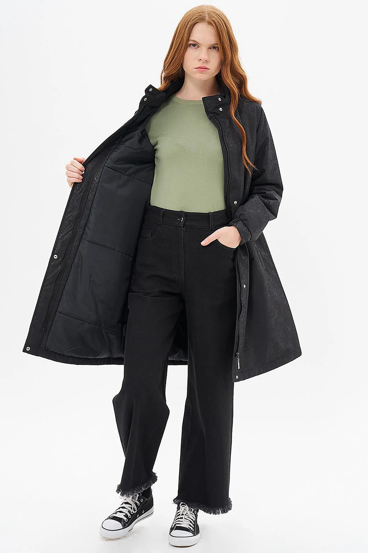 Netted Concealable Hooded Coat Black