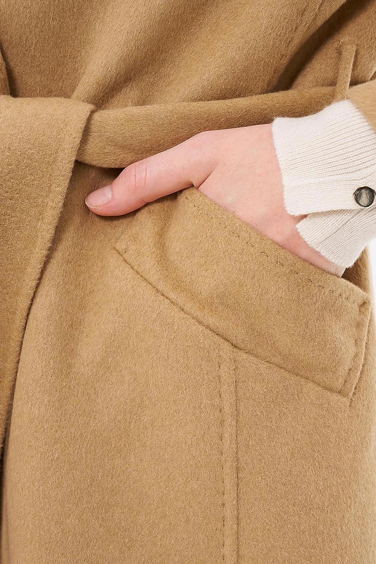 Premium Wool Fur Double-Breasted Buttoned Coat Camel