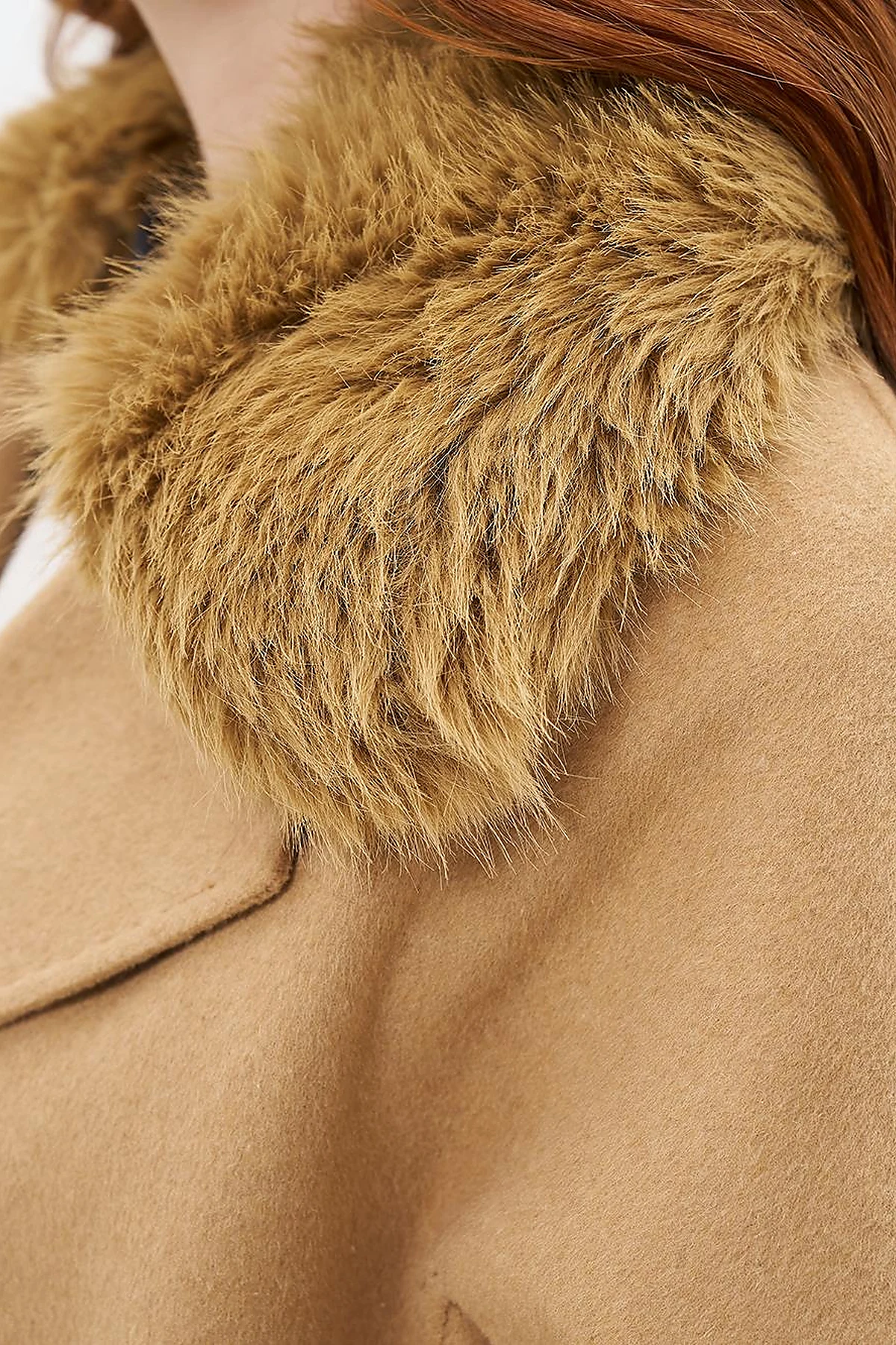 Premium Wool Fur Double-Breasted Buttoned Coat Camel