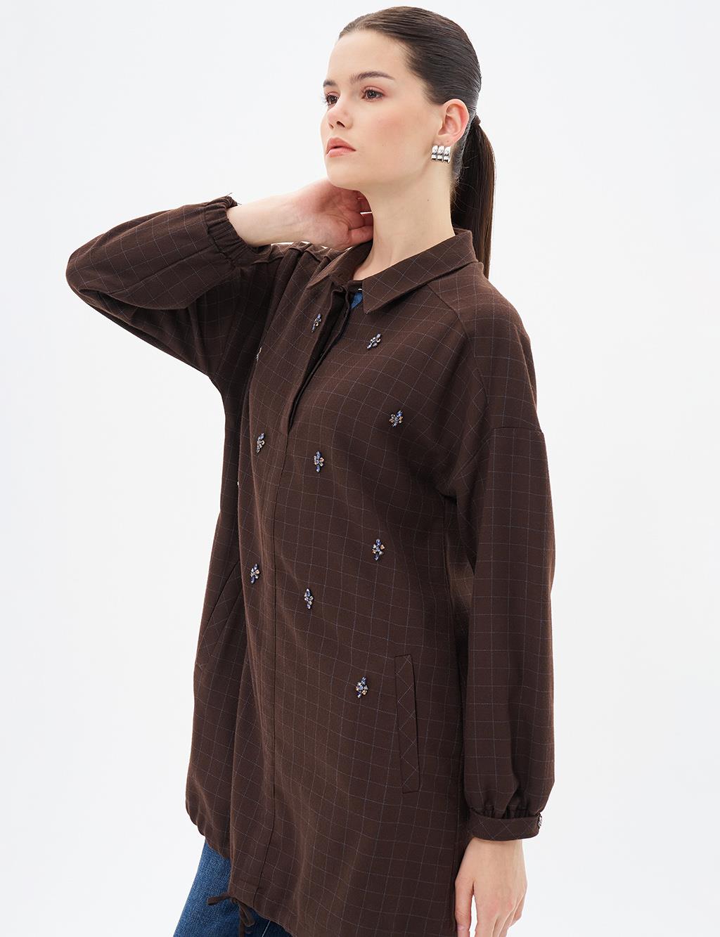 Shirt Collar Stone Detailed Tunic Dark Coffee