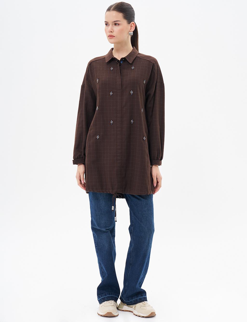 Shirt Collar Stone Detailed Tunic Dark Coffee