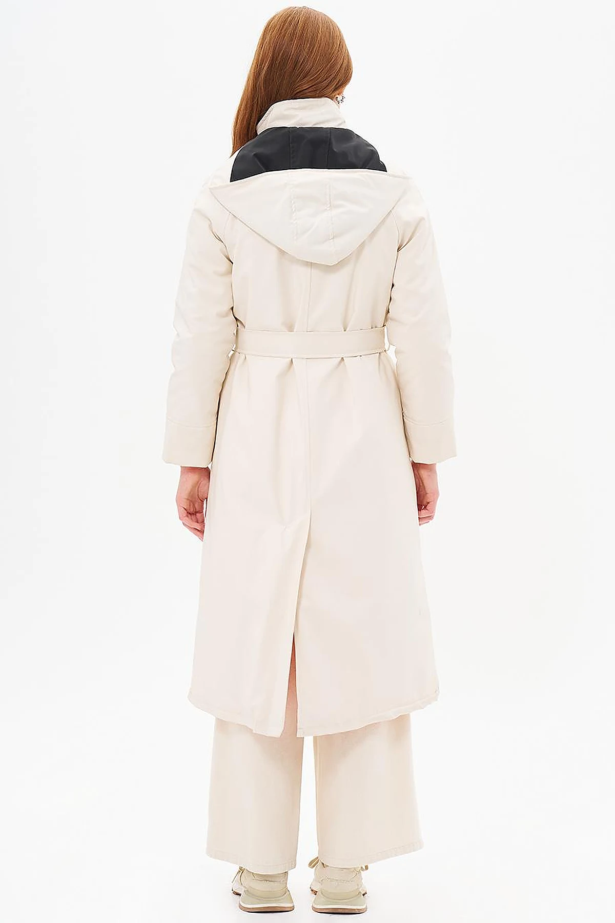 High-Neck Belted Coat  Cream